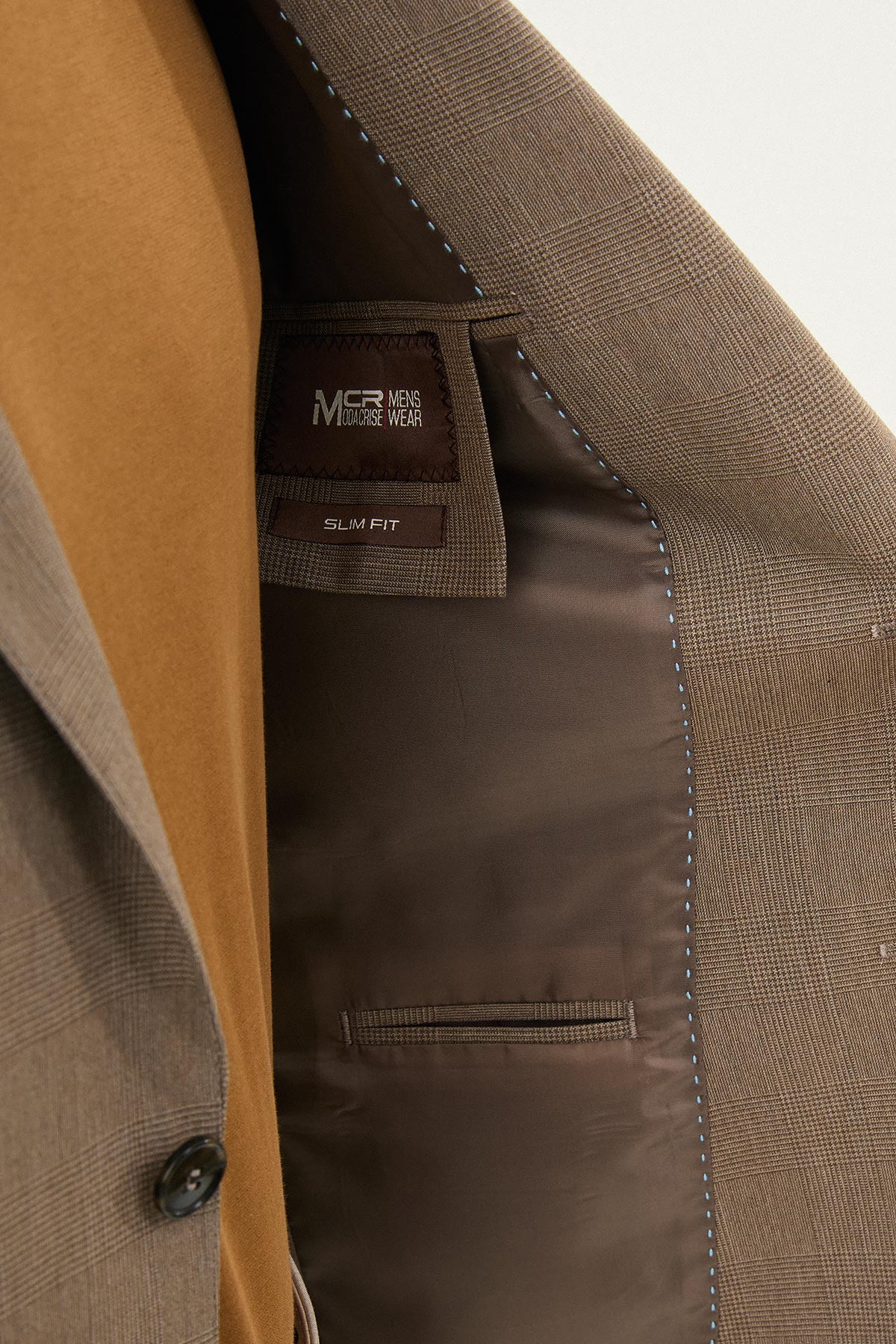 Ekoseli Slim Fit Mono Yaka Erkek Ceket