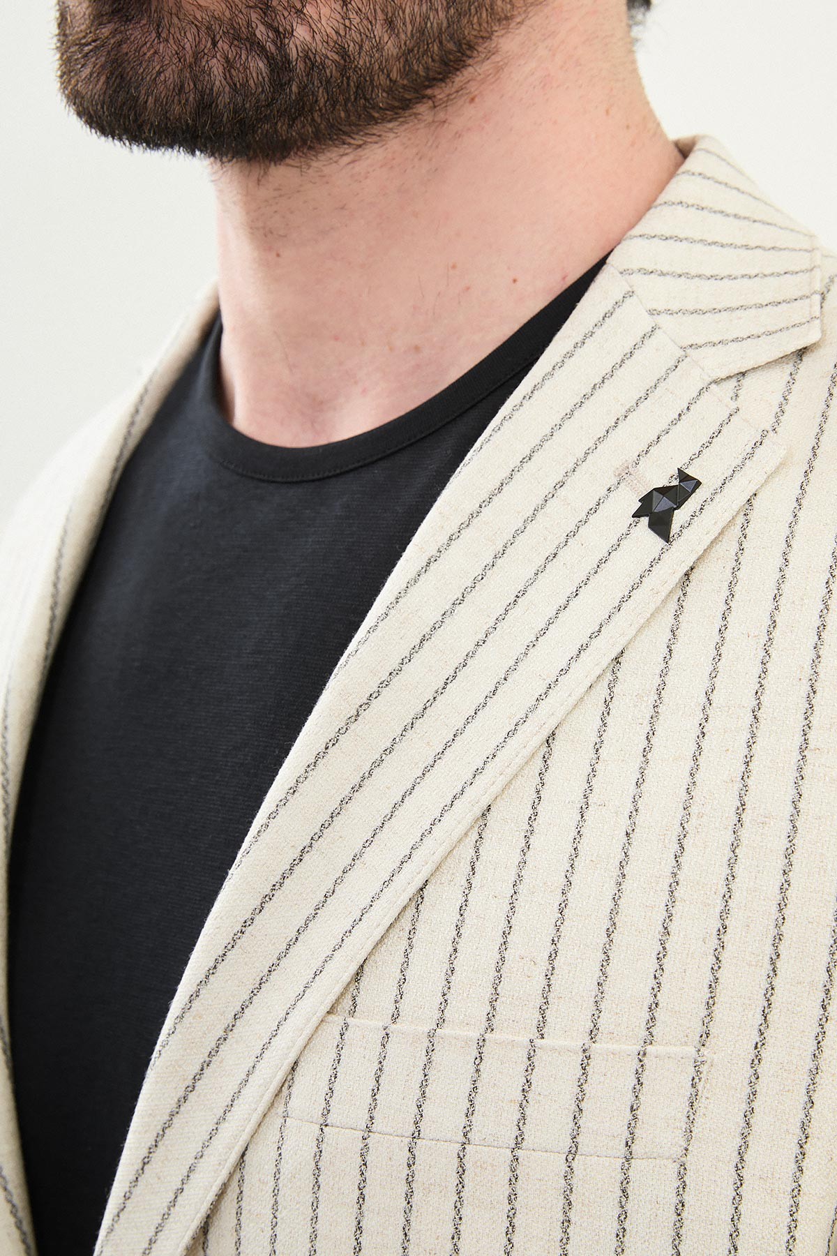 Çizgili Slim Fit Torba Cep %100 Keten Erkek Ceket