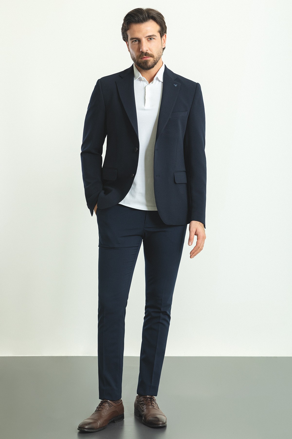 Çizgili Slim Fit Mono Yaka Klasik Erkek Ceket