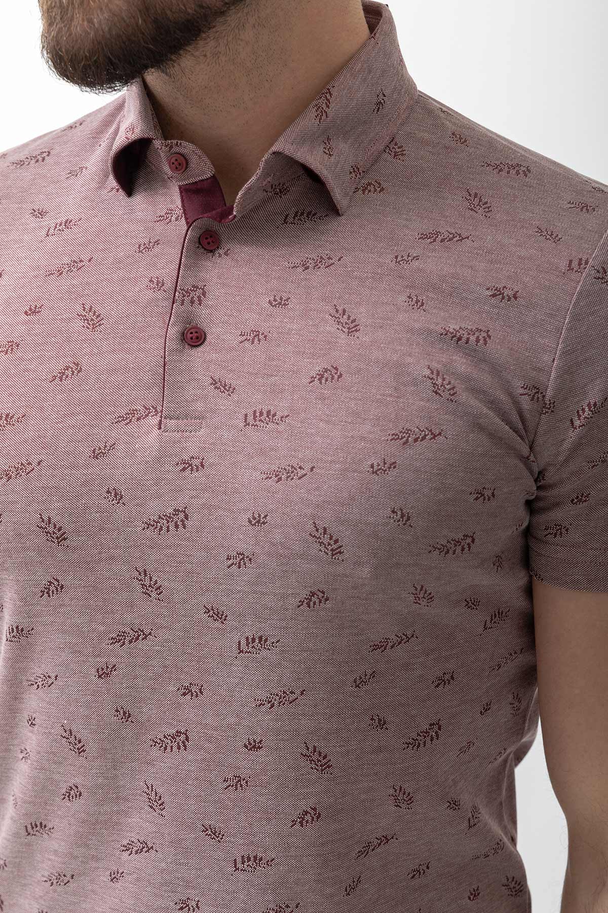 Yaprak Desenli Slim Fit Polo Yaka Erkek T-Shirt