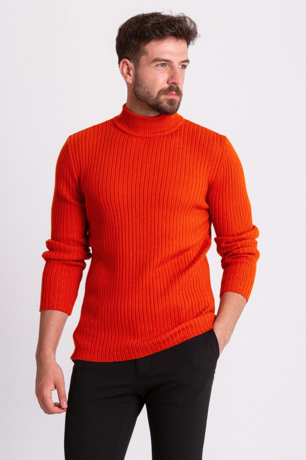 Fitilli Slim Fit Erkek Yarım Balıkçı Yaka Kazak