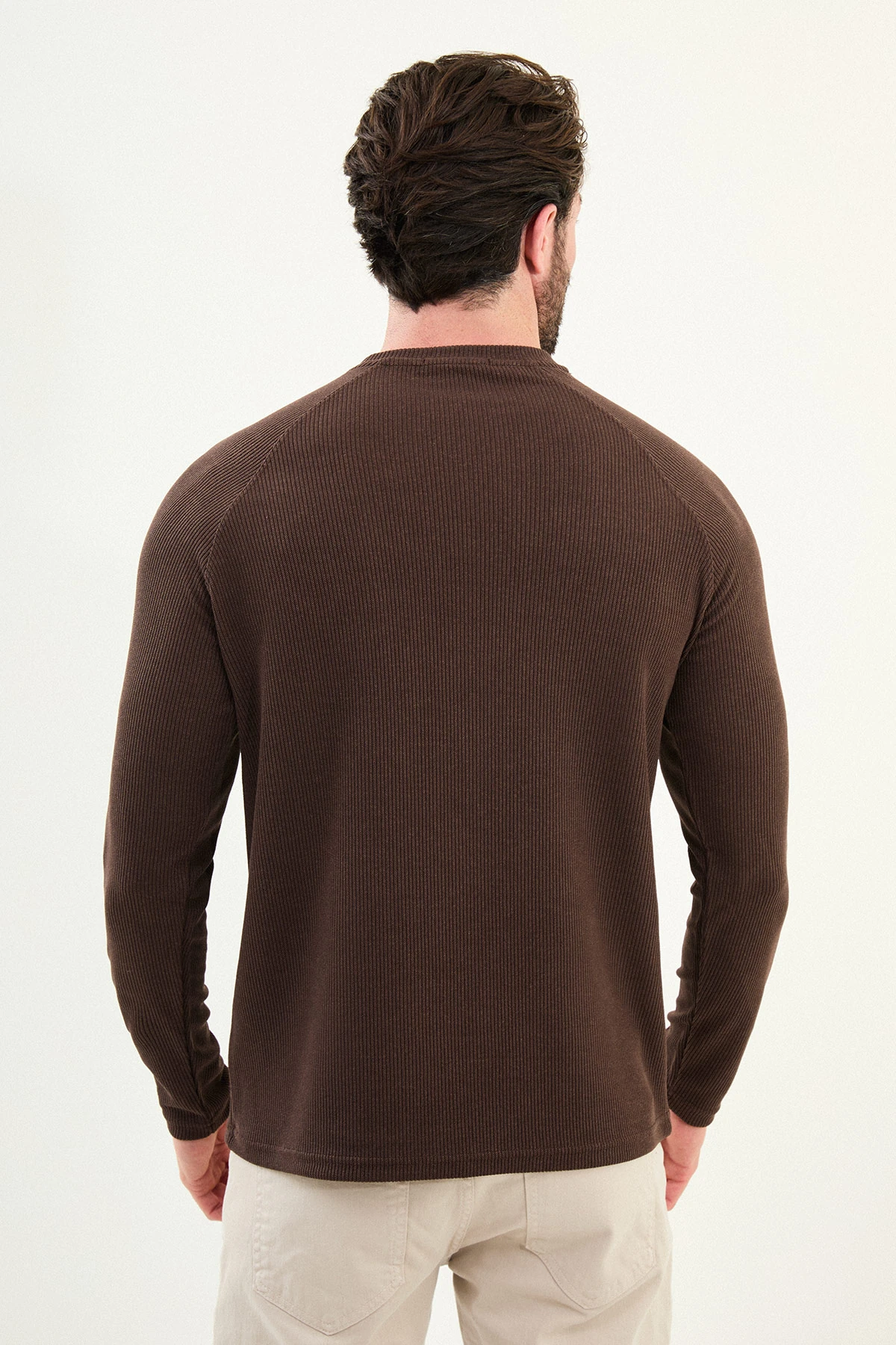 Çizgili Slim Fit Cep Detaylı Uzun Kollu Pamuk Erkek T-Shirt