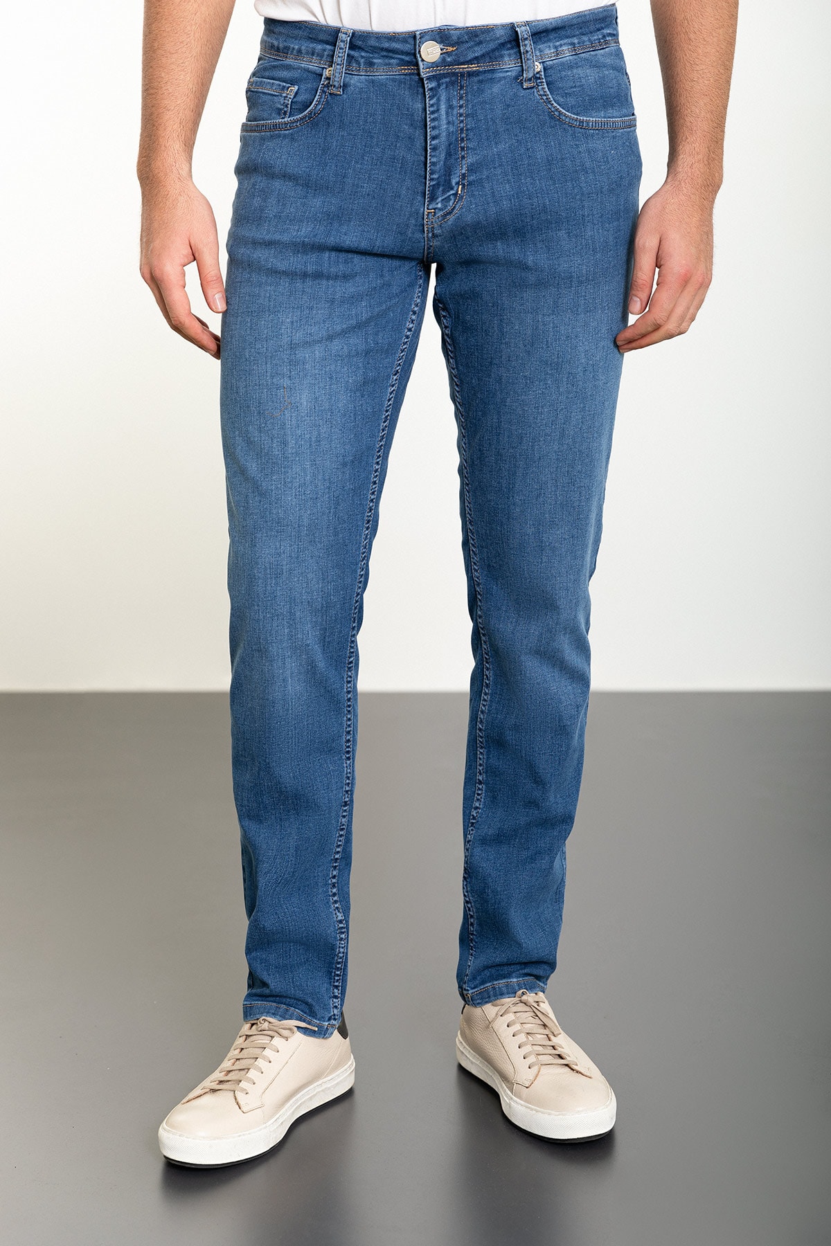 Düz Super Slim Fit Erkek Kot Pantolon - Mavi