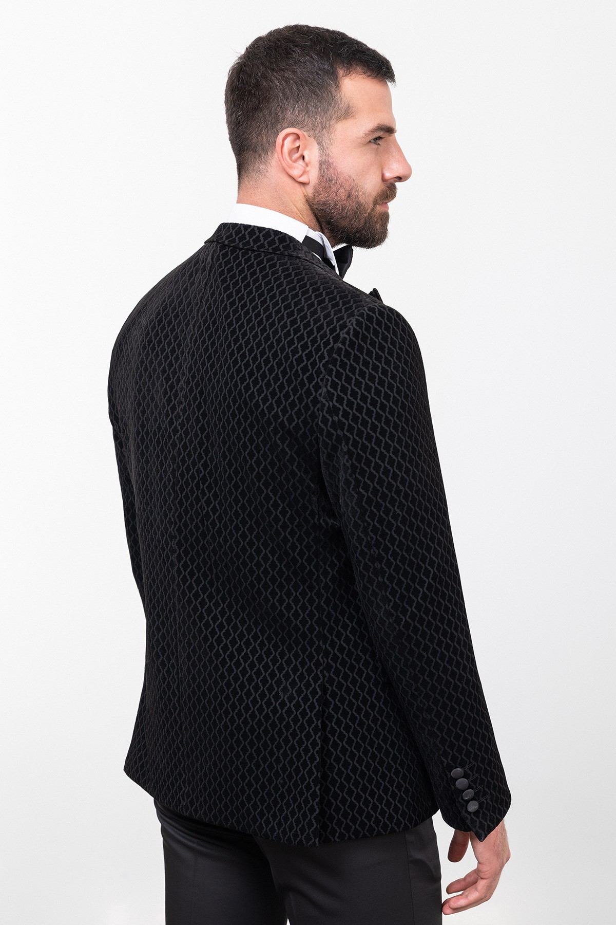 Desenli Slim Fit Geniş Yaka Kadife Erkek Damatlık