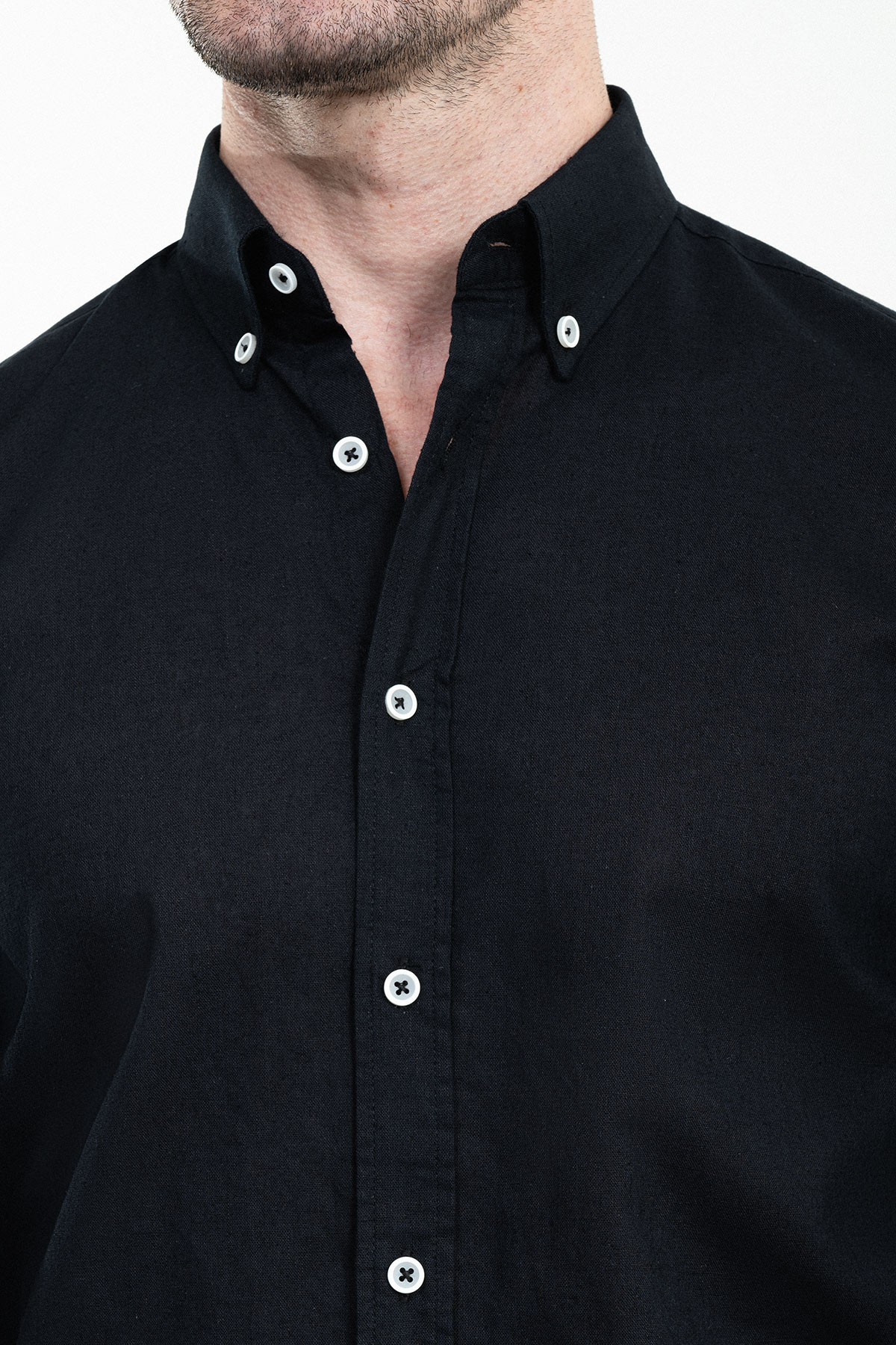Düz Slim Fit Uzun Kollu Keten Erkek Gömlek