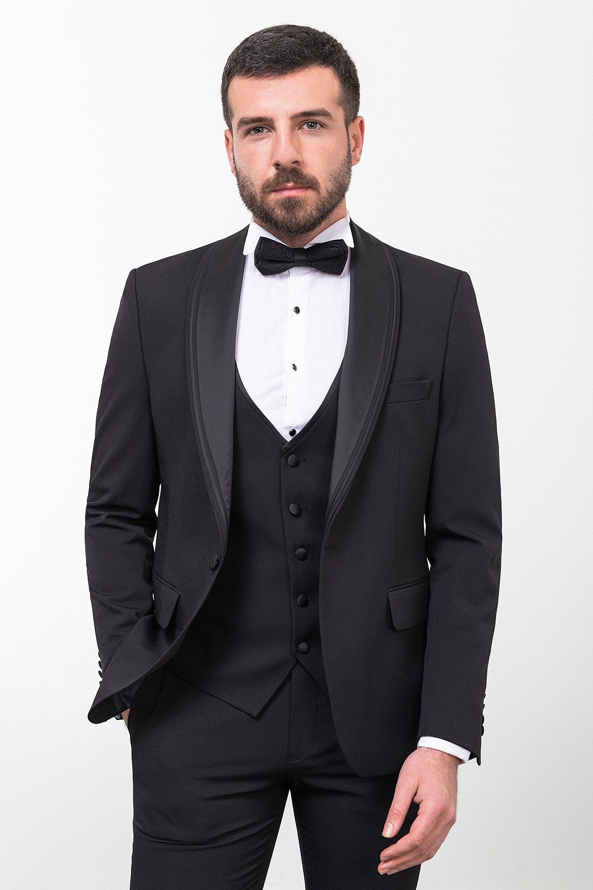 Düz Slim Fit Çizgili Geniş Yaka Erkek Damatlık