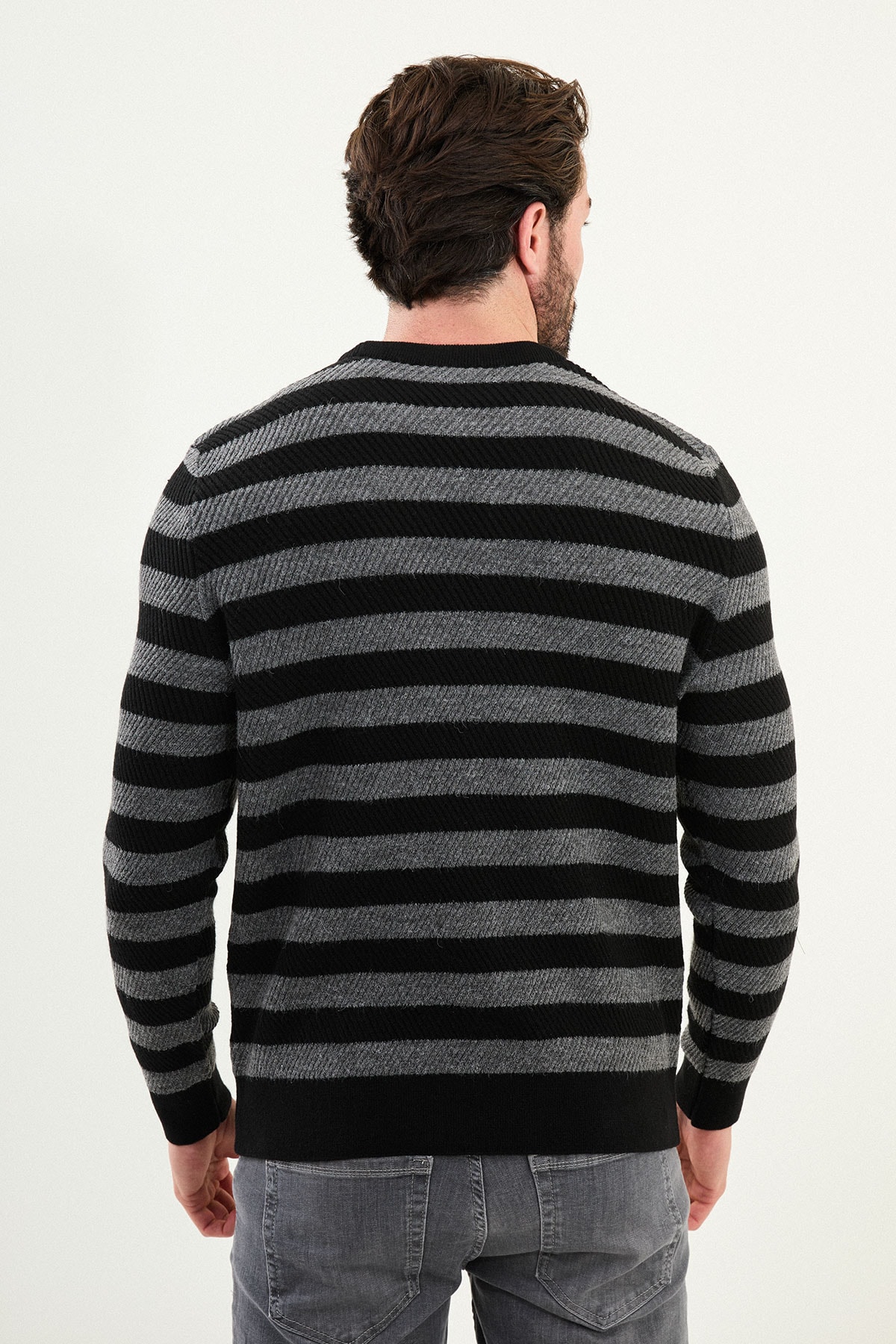 Yatay Çizgili Slim Fit Bisiklet Yaka Erkek Triko