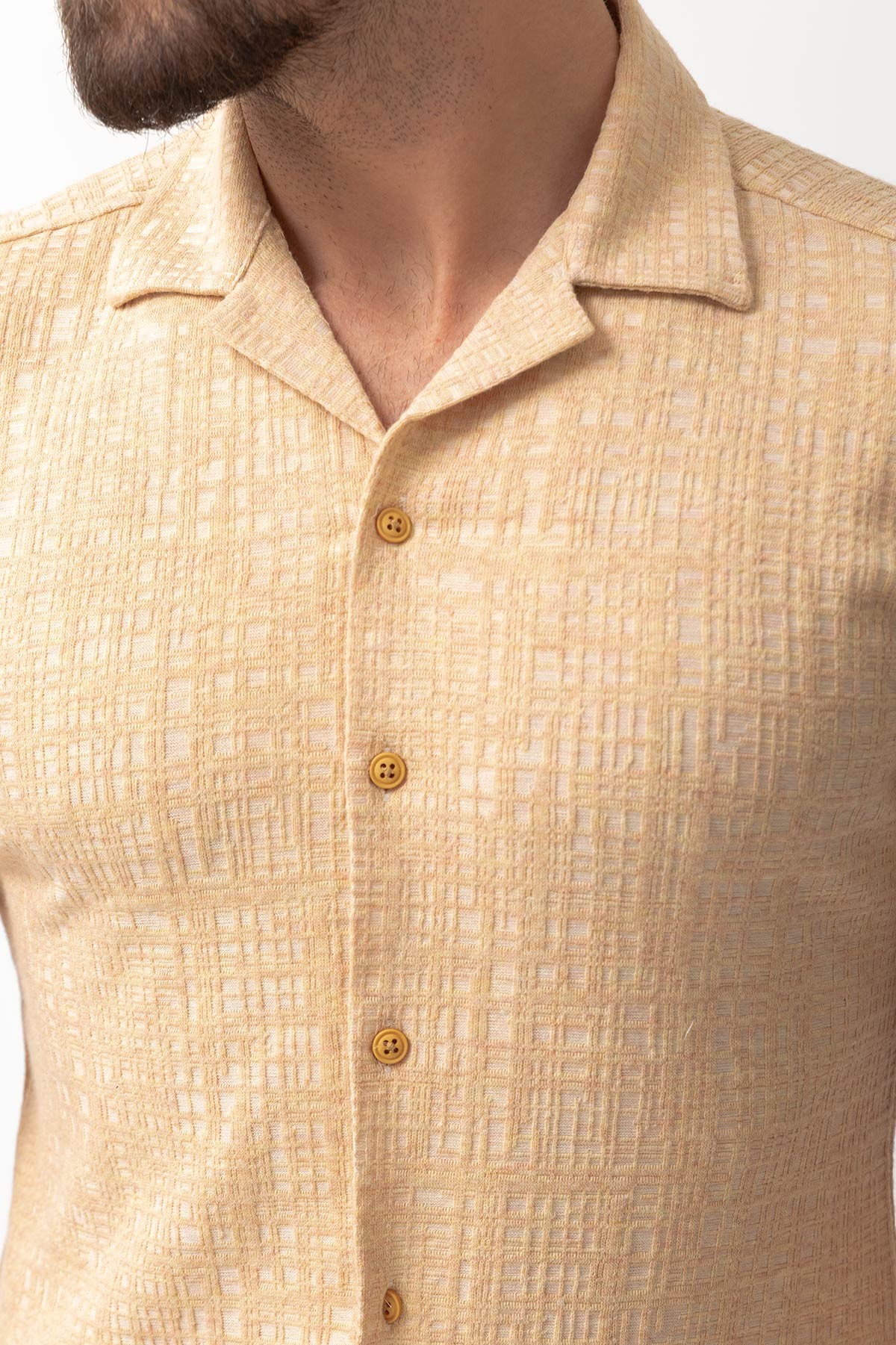 Desenli Slim Fit Kısa Kollu Apaç Yaka Erkek Gömlek