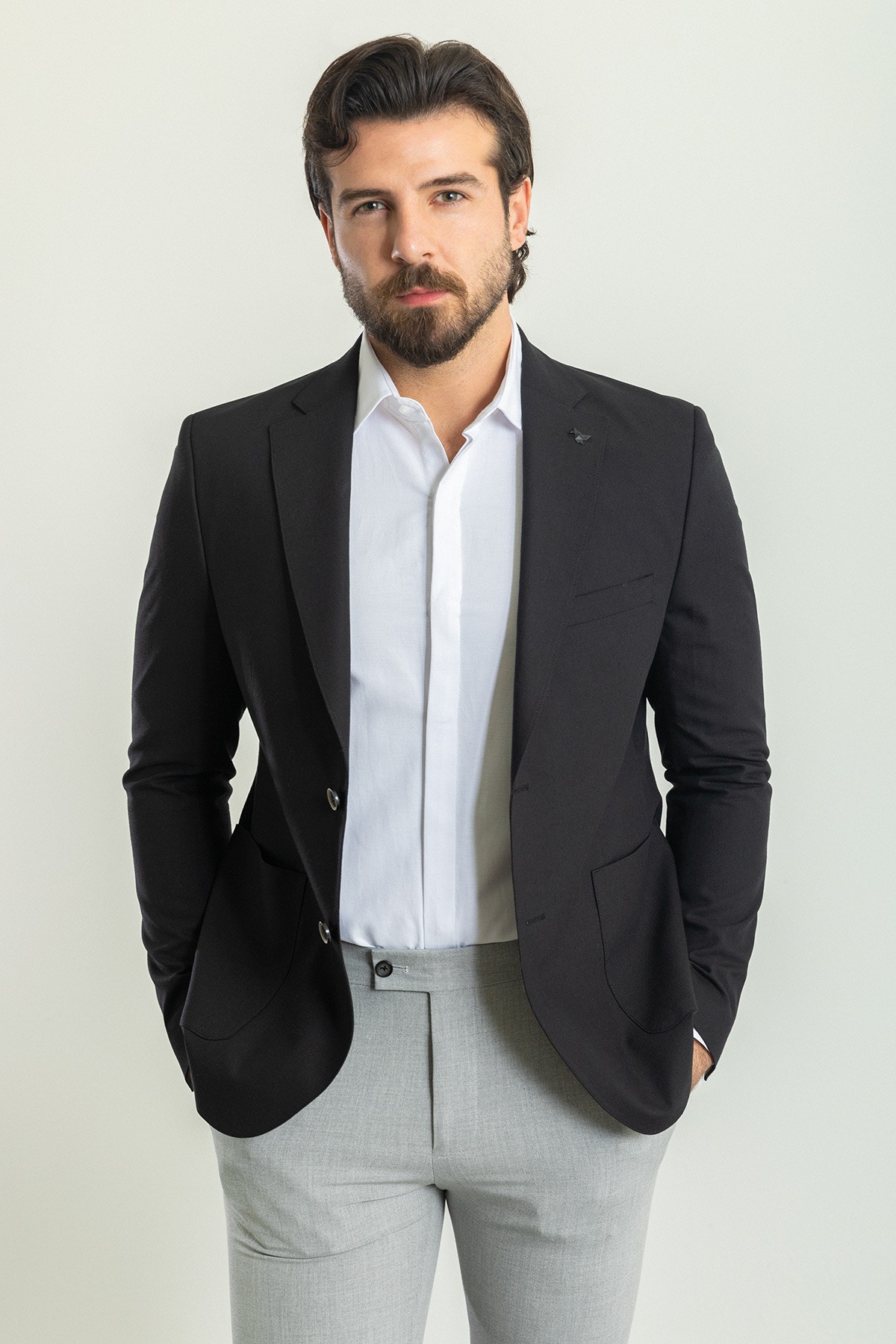 Desenli Slim Fit Torba Cep Mono Yaka Keten Erkek Ceket