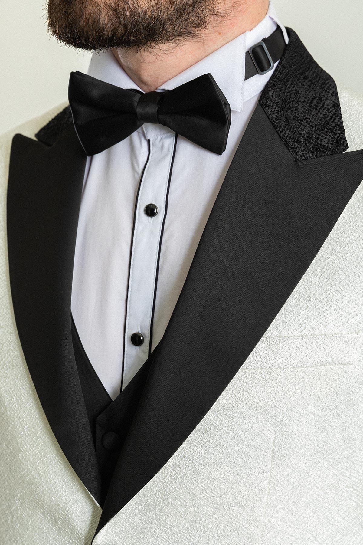Desenli Slim Fit Geniş Yaka Saten Erkek Damatlık
