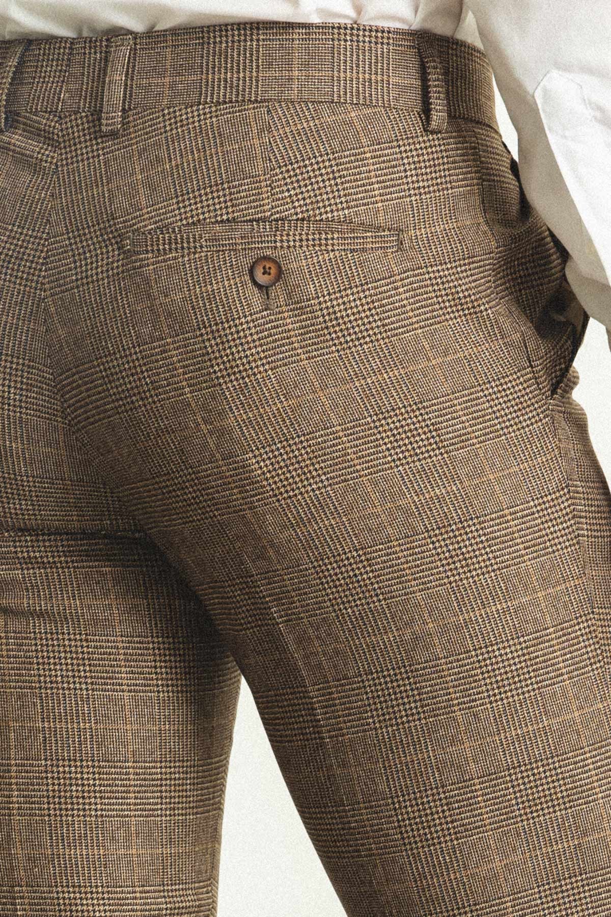 Ekoseli Slim Fit Klasik Yün Erkek Pantolon