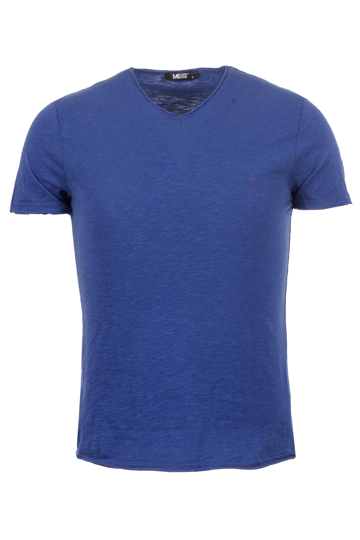 Desenli Slim Fit V Yaka Basic Erkek T-Shirt - İndigo