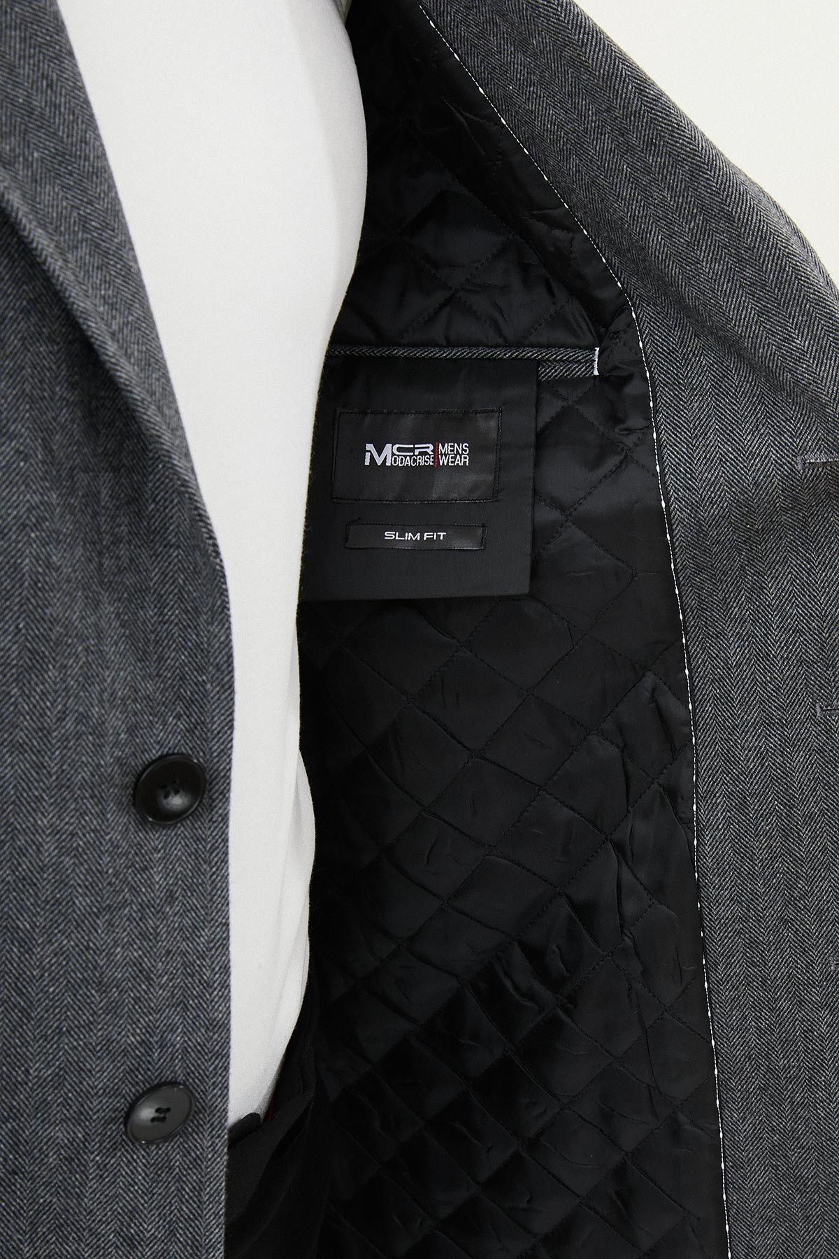 Desenli Slim Fit Mono Yaka Kaşe Erkek Kaban