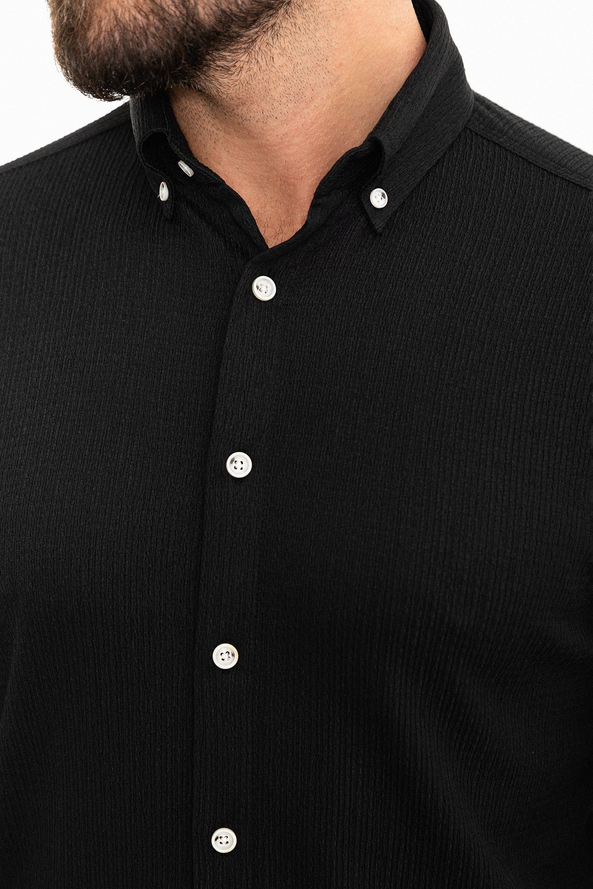 Çizgili Slim Fit Uzun Kollu Gofre Erkek Gömlek