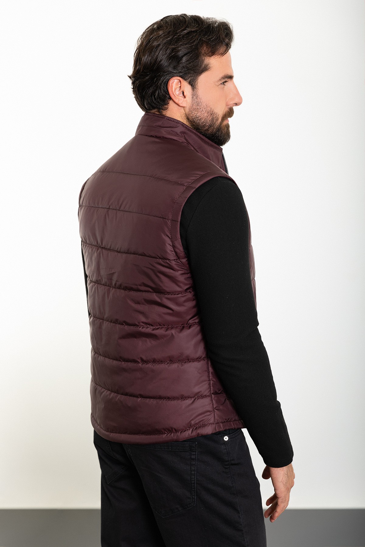 Düz Slim Fit Hakim Yaka Erkek Şişme Yelek