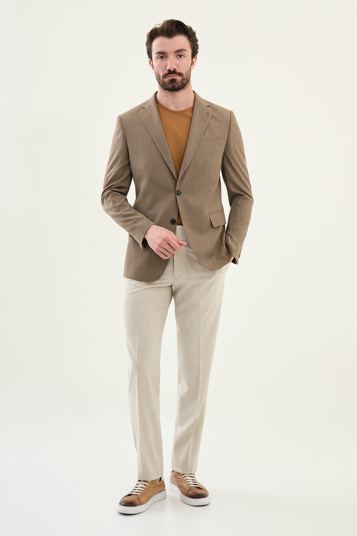 Ekoseli Slim Fit Mono Yaka Erkek Ceket