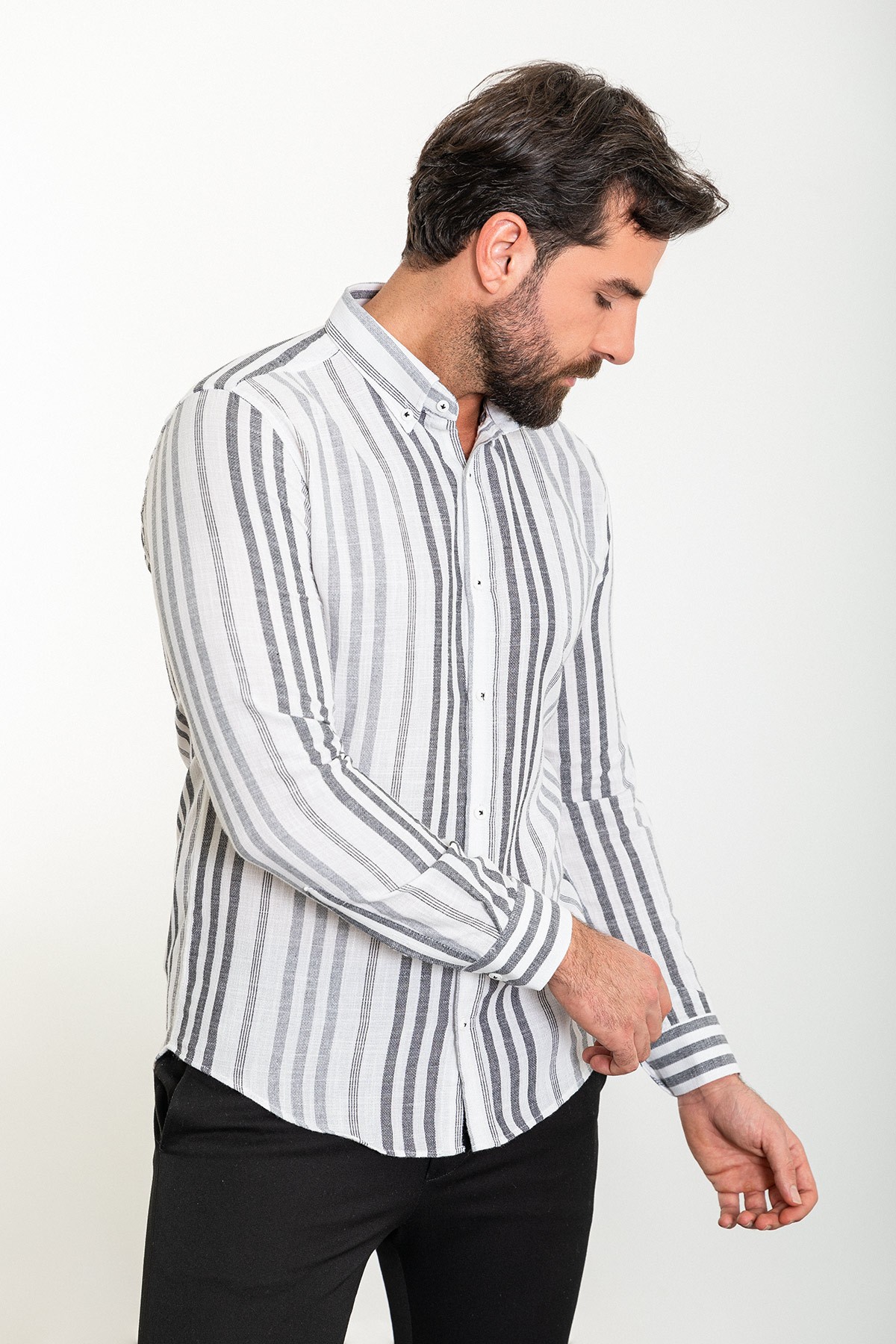 Çizgili Slim Fit Uzun Kollu Erkek Gömlek