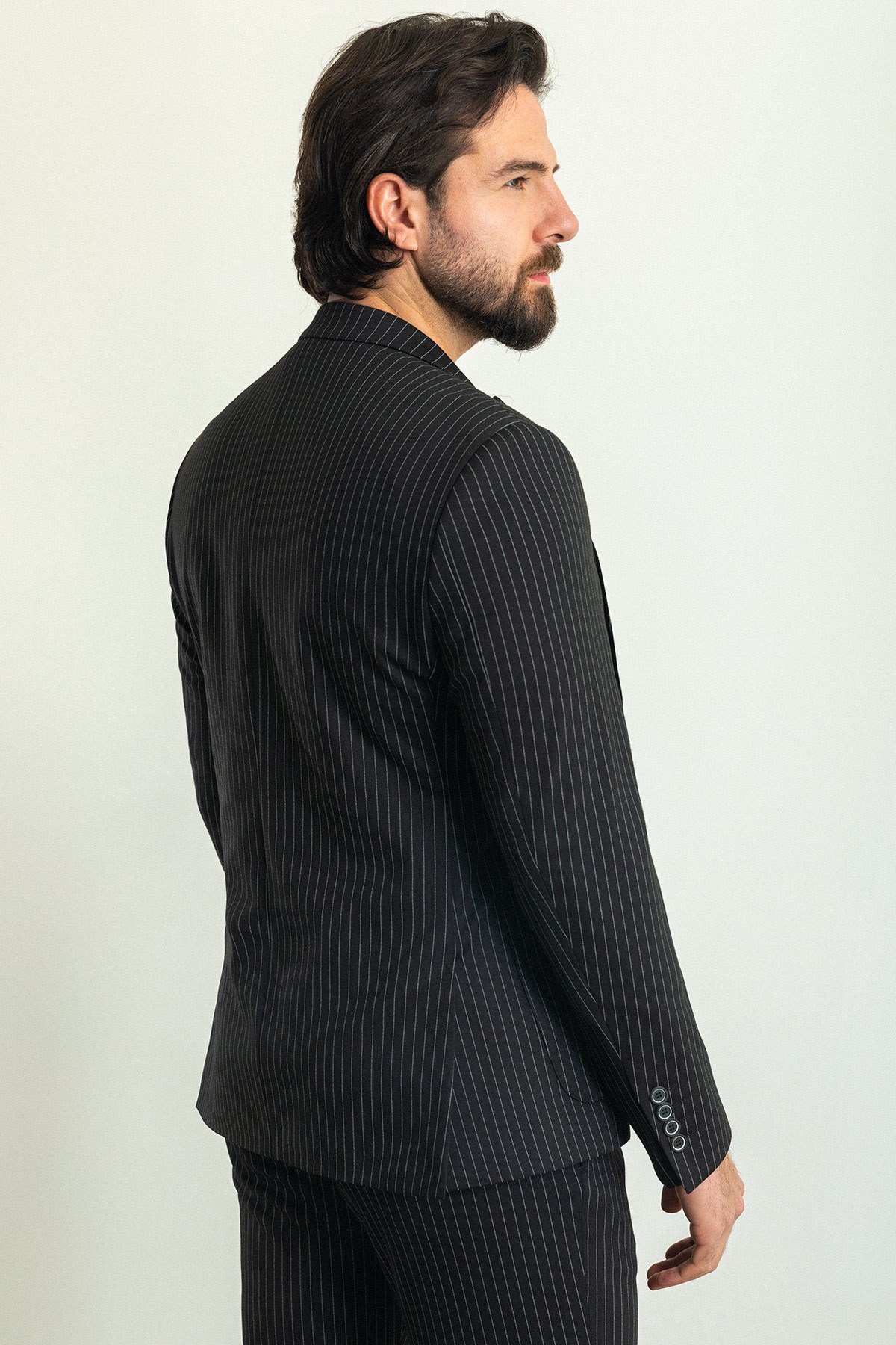 Çizgili Slim Fit Spor Erkek Takım Elbise