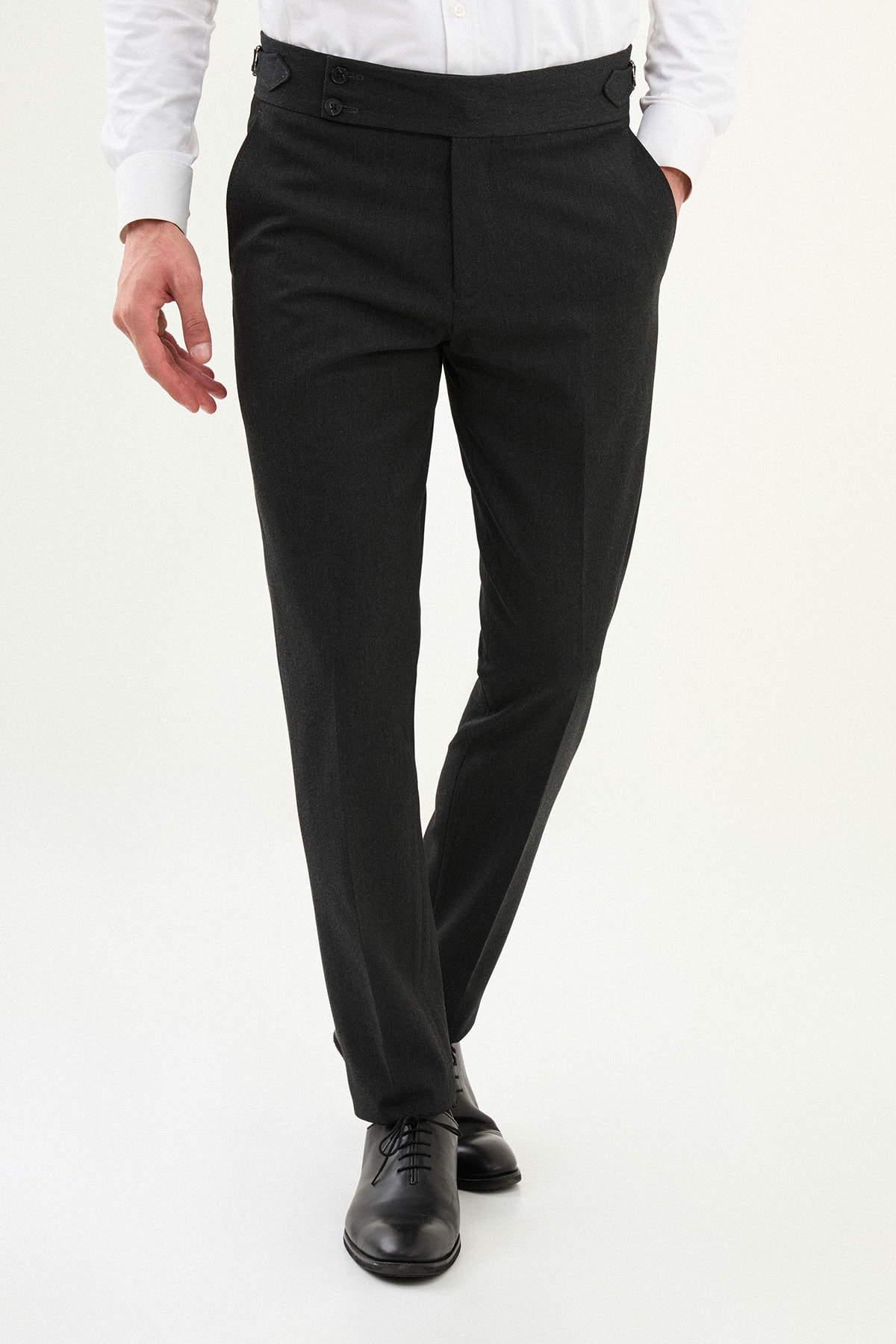 Düz Super Slim Fit Kemer Detaylı Tokalı Erkek Pantolon - Antrasit