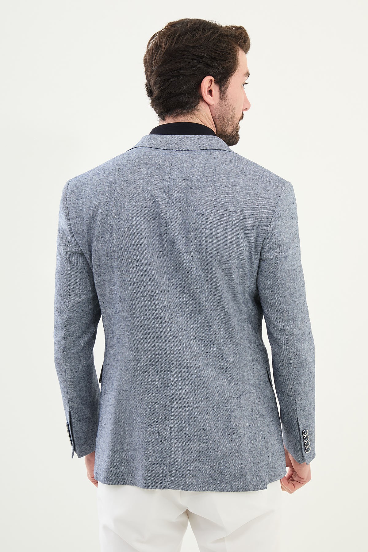 Kırçıllı Slim Fit Mono Yaka Keten Erkek Ceket