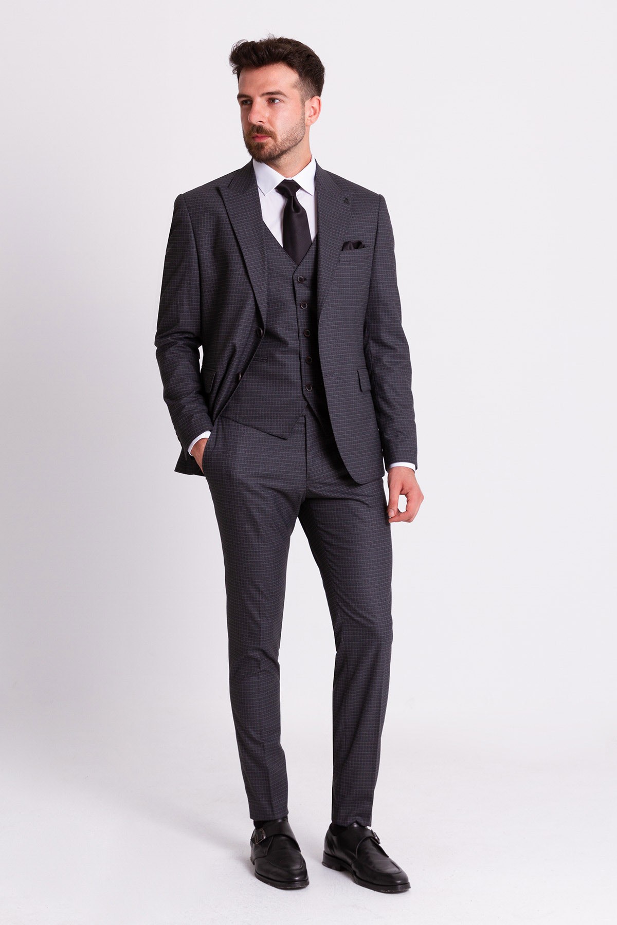Kareli Slim Fit Klasik Erkek Takım Elbise