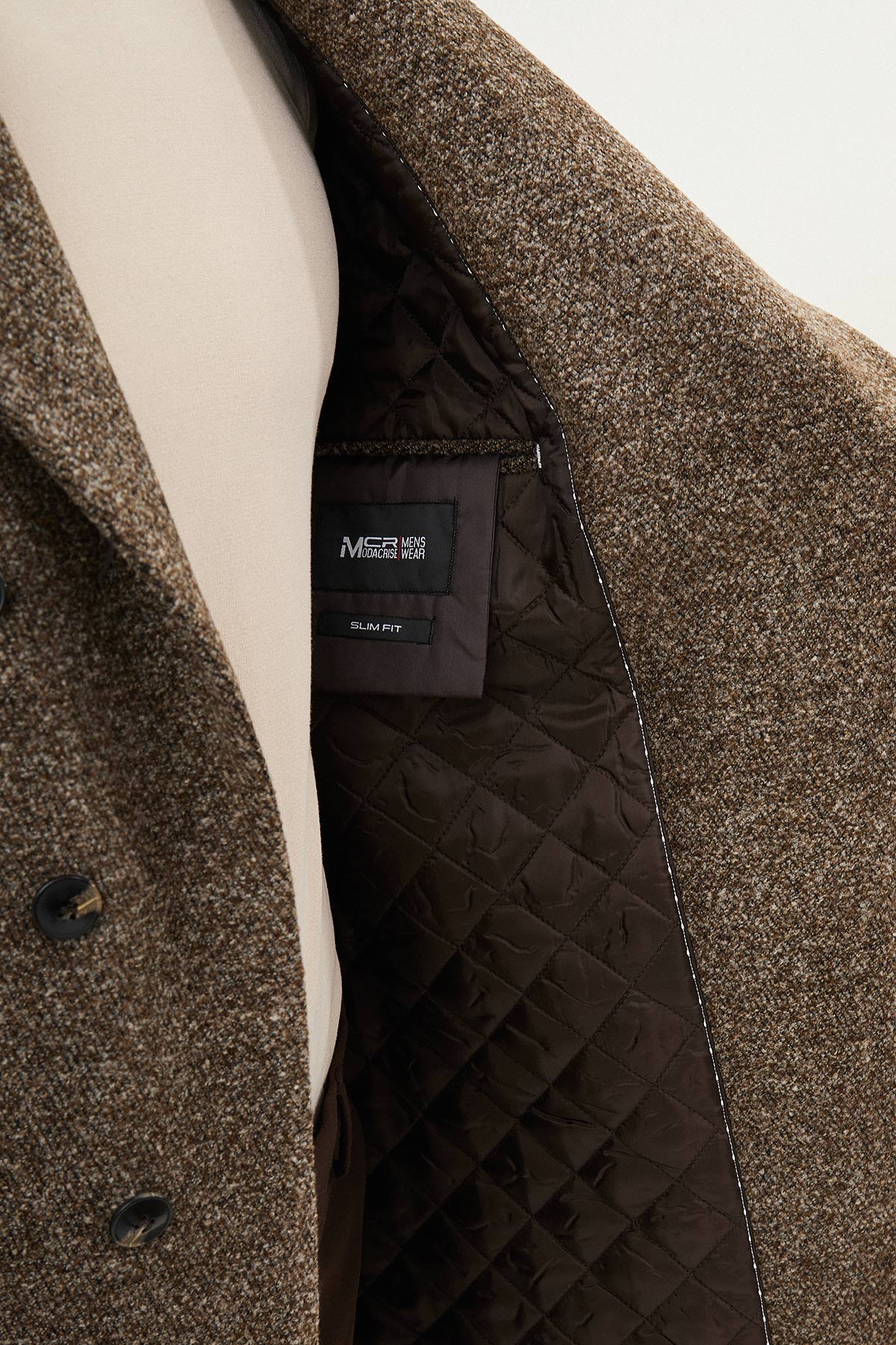 Kırçıllı Slim Fit Şal Yaka Çapraz Düğmeli Yün Erkek Kaban