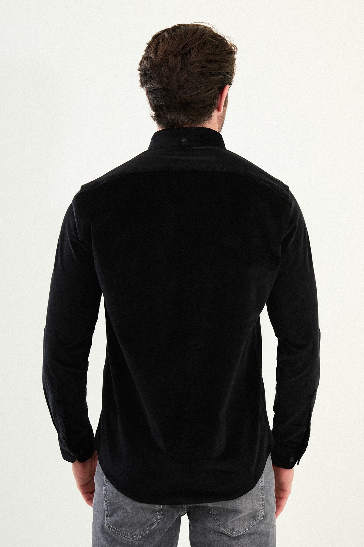 Düz Slim Fit Uzun Kollu Kadife Erkek Gömlek