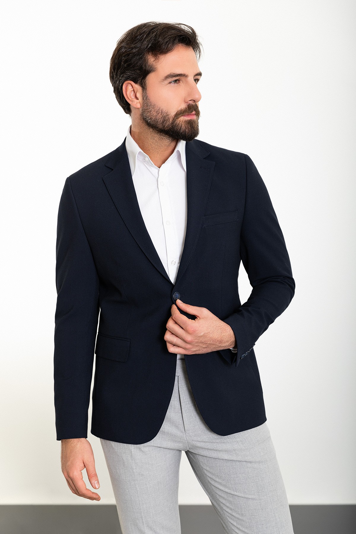 Düz Slim Fit Mono Yaka Erkek Ceket