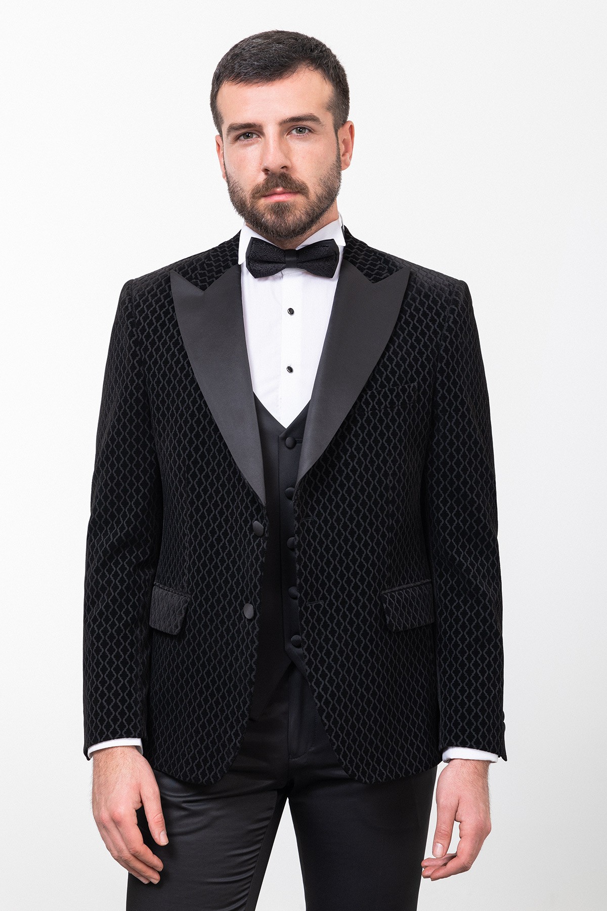Desenli Slim Fit Geniş Yaka Kadife Erkek Damatlık