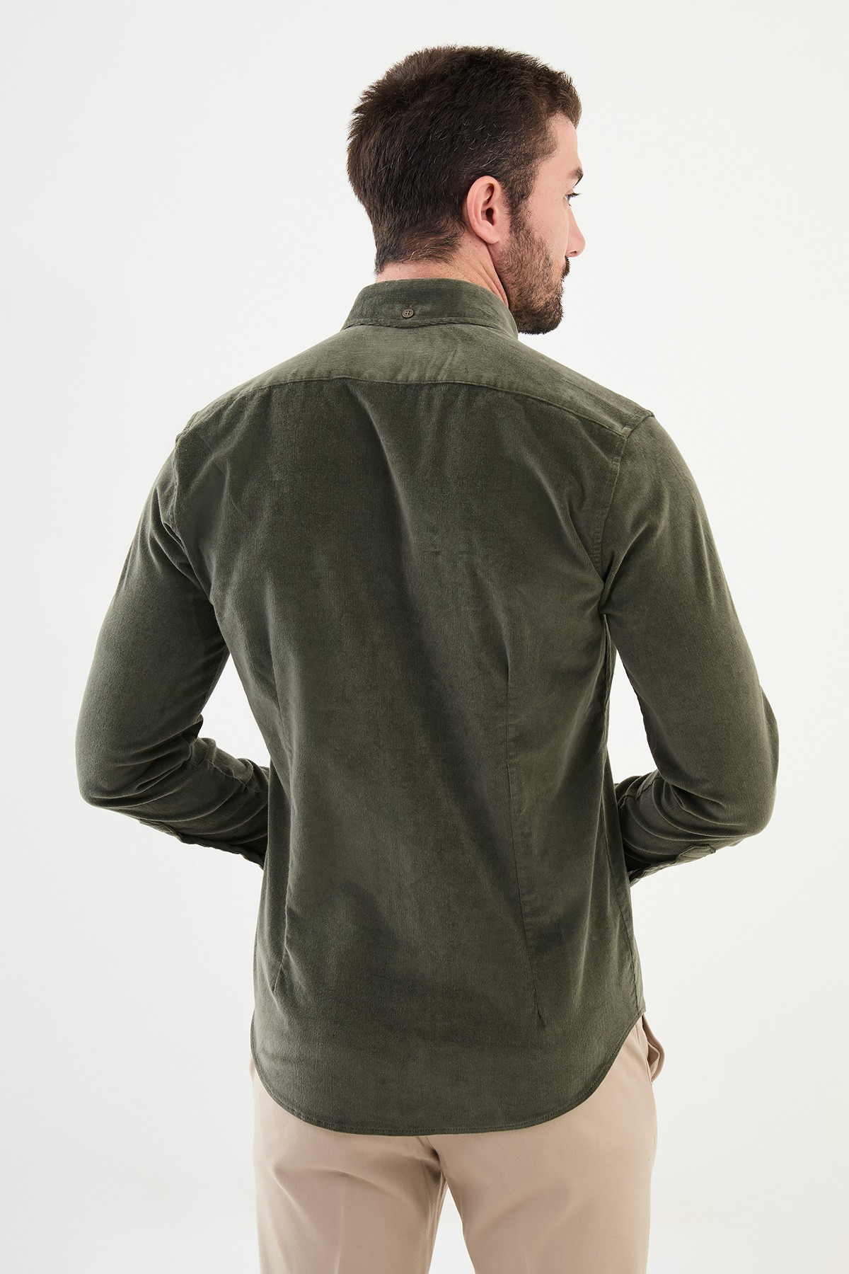 Düz Slim Fit Kadife Erkek Gömlek