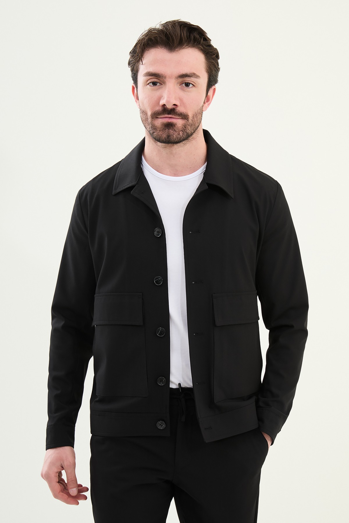Çizgili Slim Fit Erkek Mont Pantolon Takım - Siyah