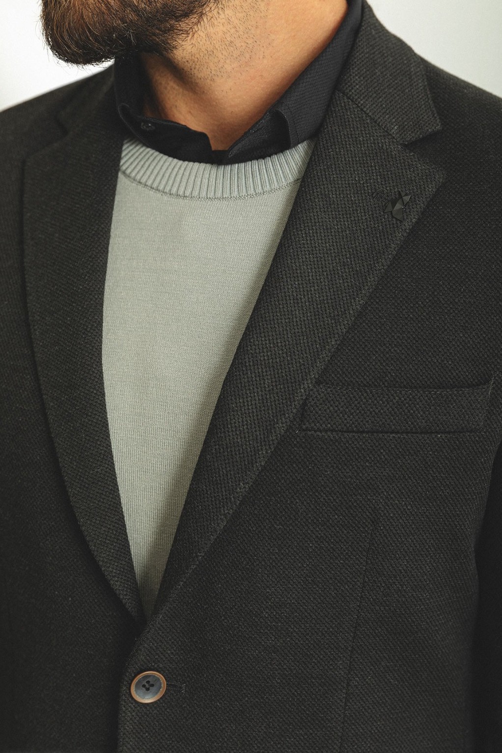 Dokulu Slim Fit Mono Yaka Yün Erkek Ceket