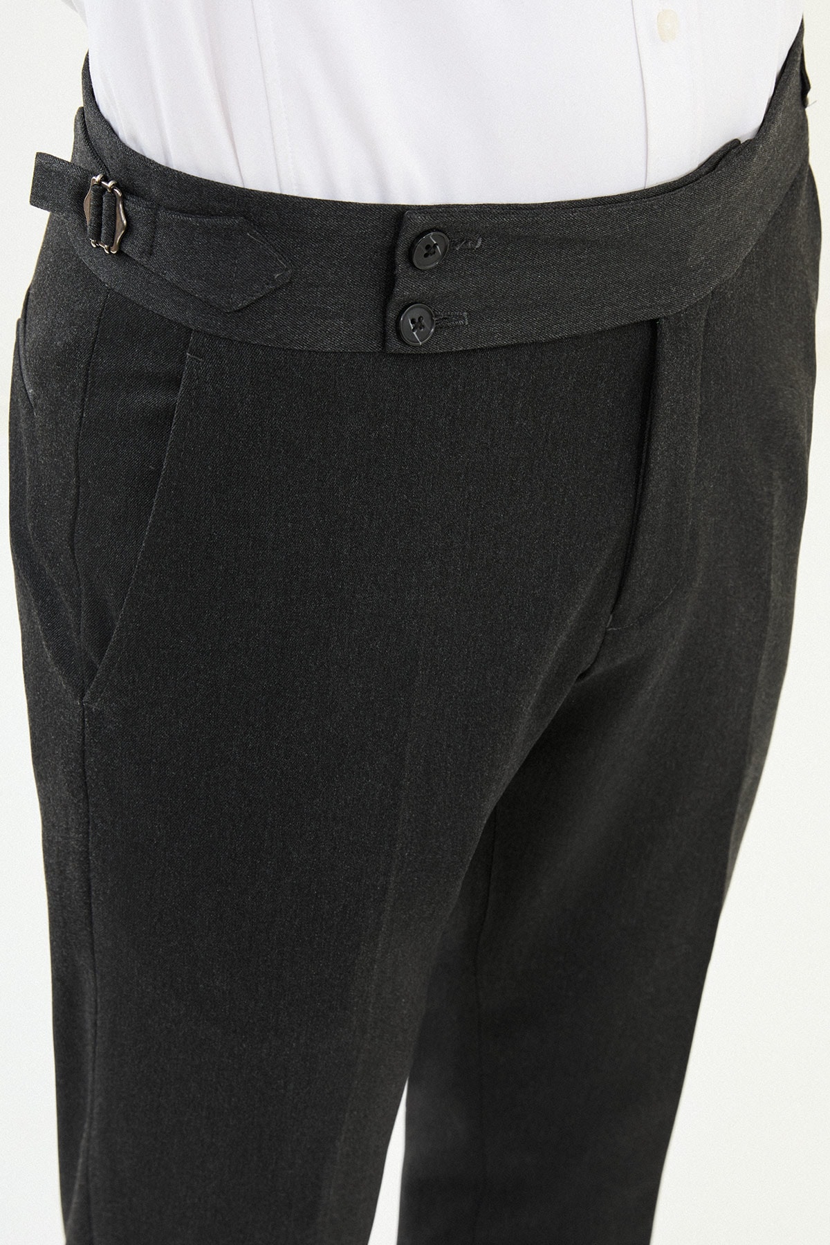 Düz Super Slim Fit Kemer Detaylı Tokalı Erkek Pantolon