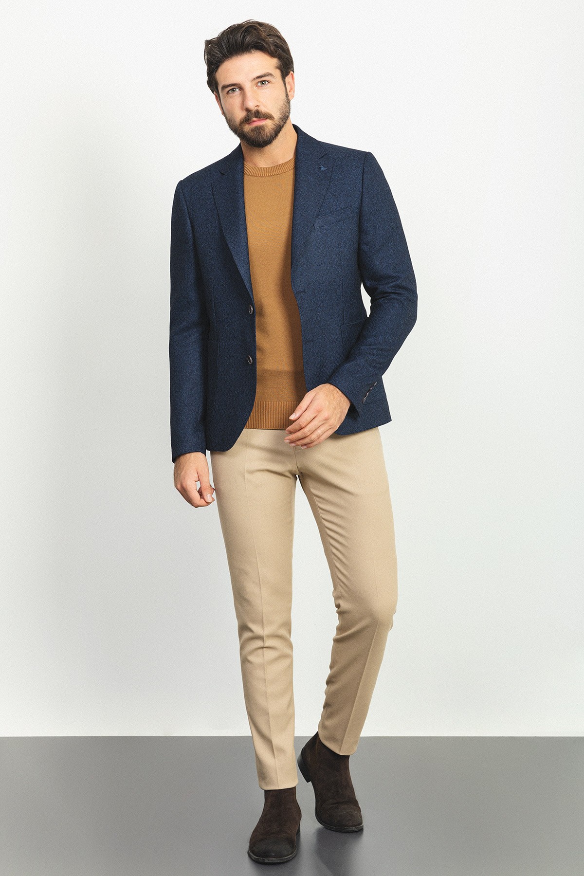 Desenli Torba Cep Slim Fit Yün Erkek Ceket