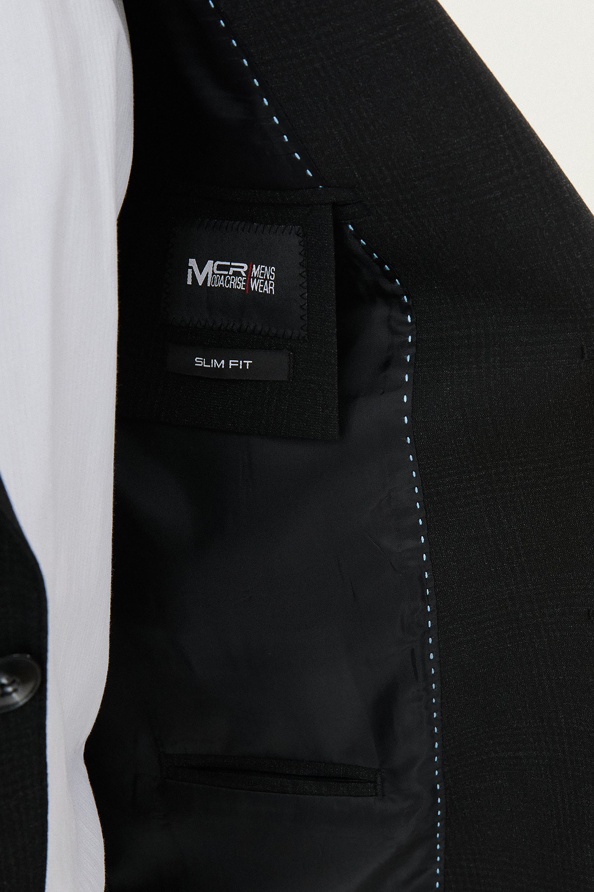 Ekoseli Slim Fit Mono Yaka Erkek Ceket
