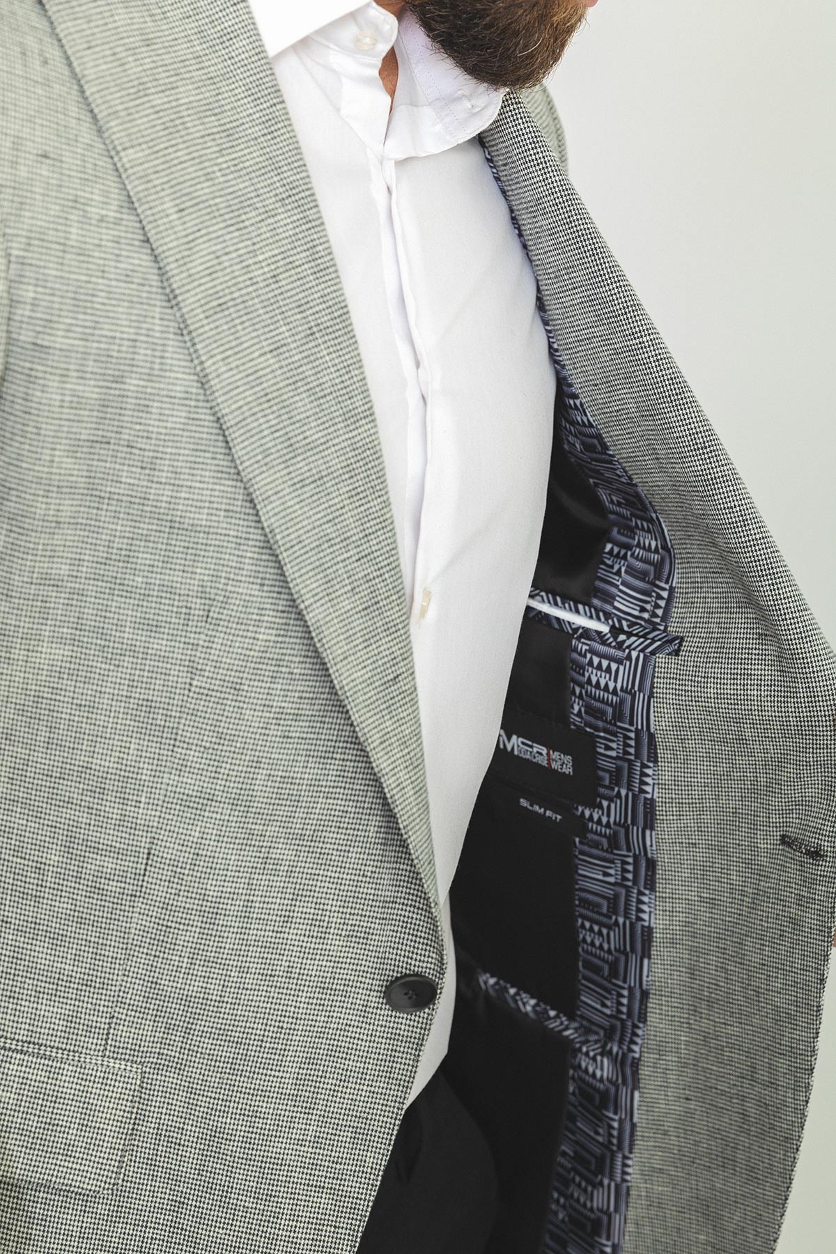 Kareli Slim Fit Mono Yaka Keten Erkek Ceket