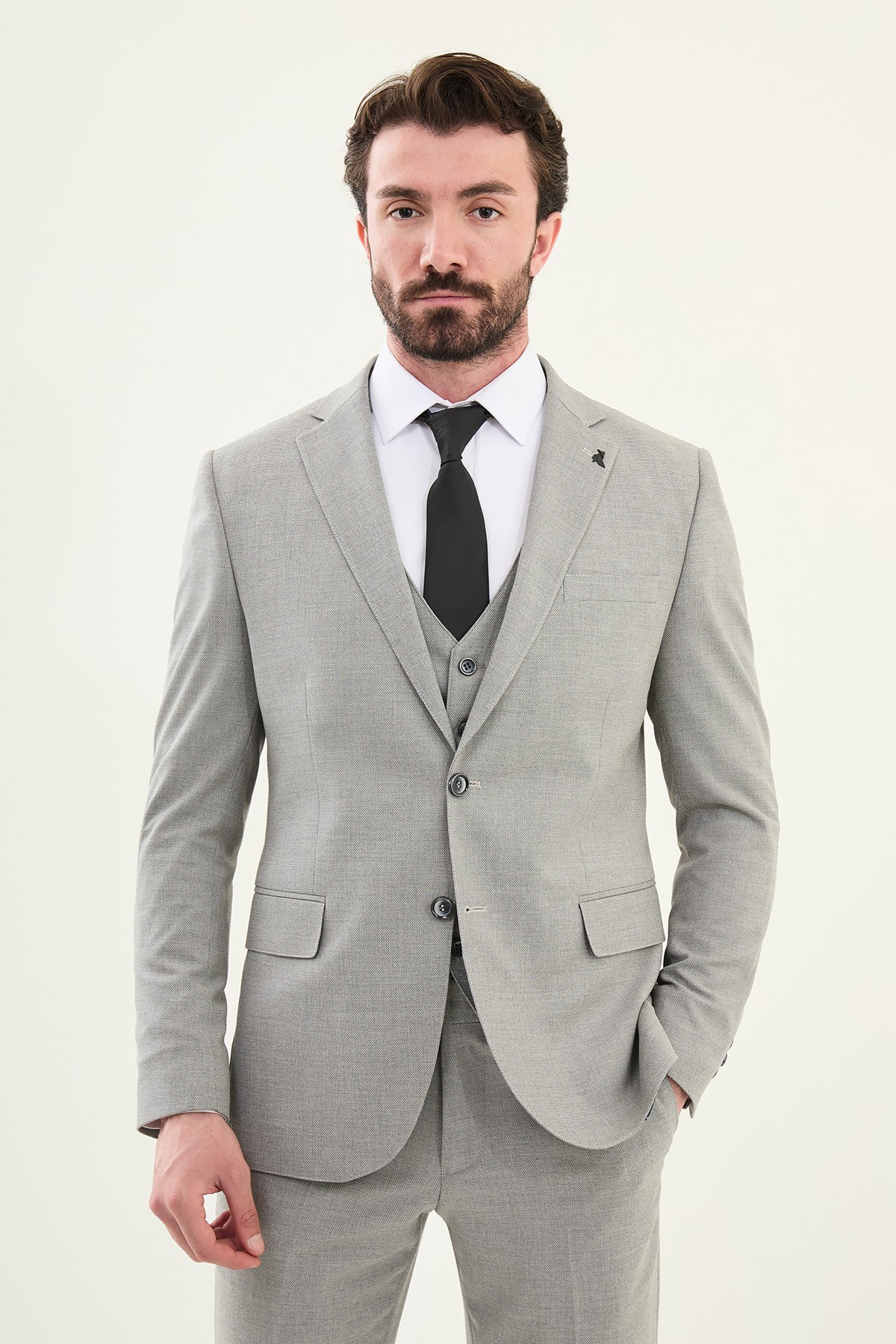 Desenli Slim Fit Mono Yaka Erkek Takım Elbise