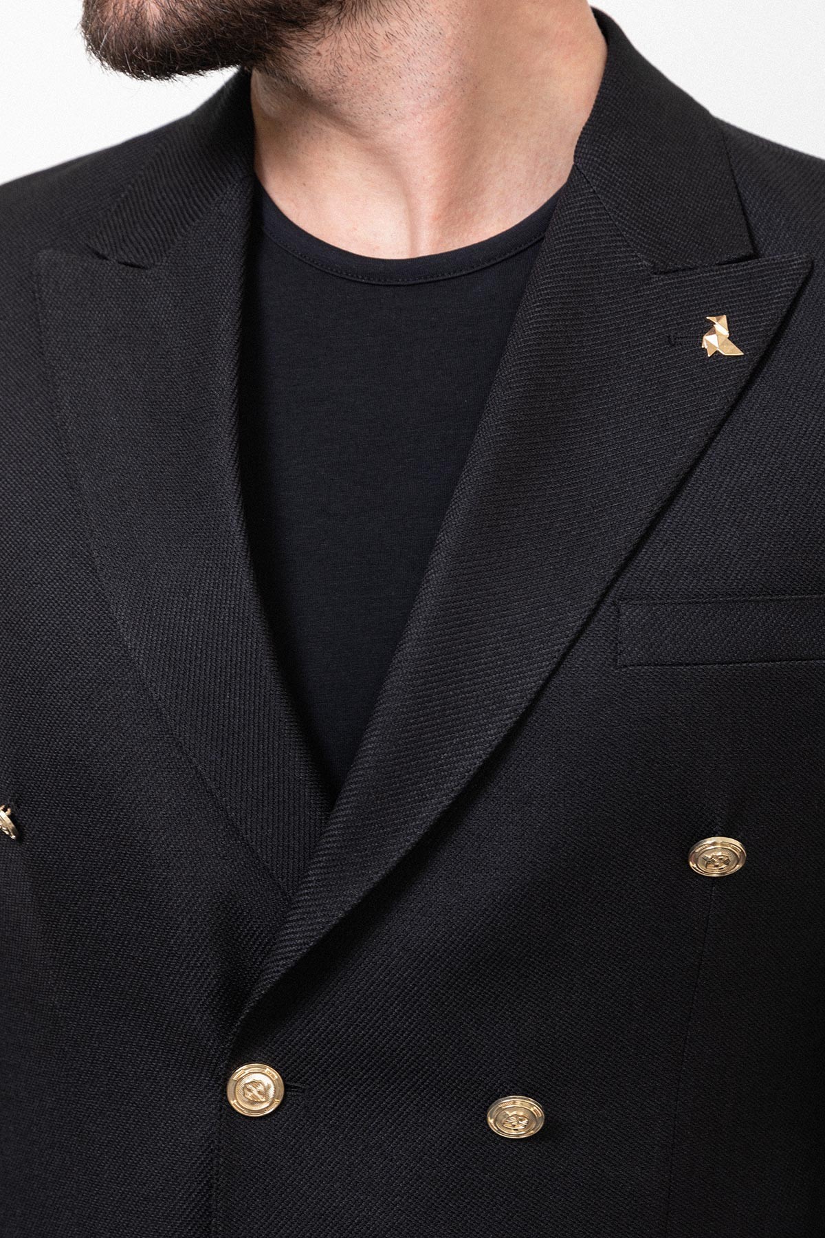 Desenli Slim Fit Geniş Yaka Kruvaze Erkek Ceket