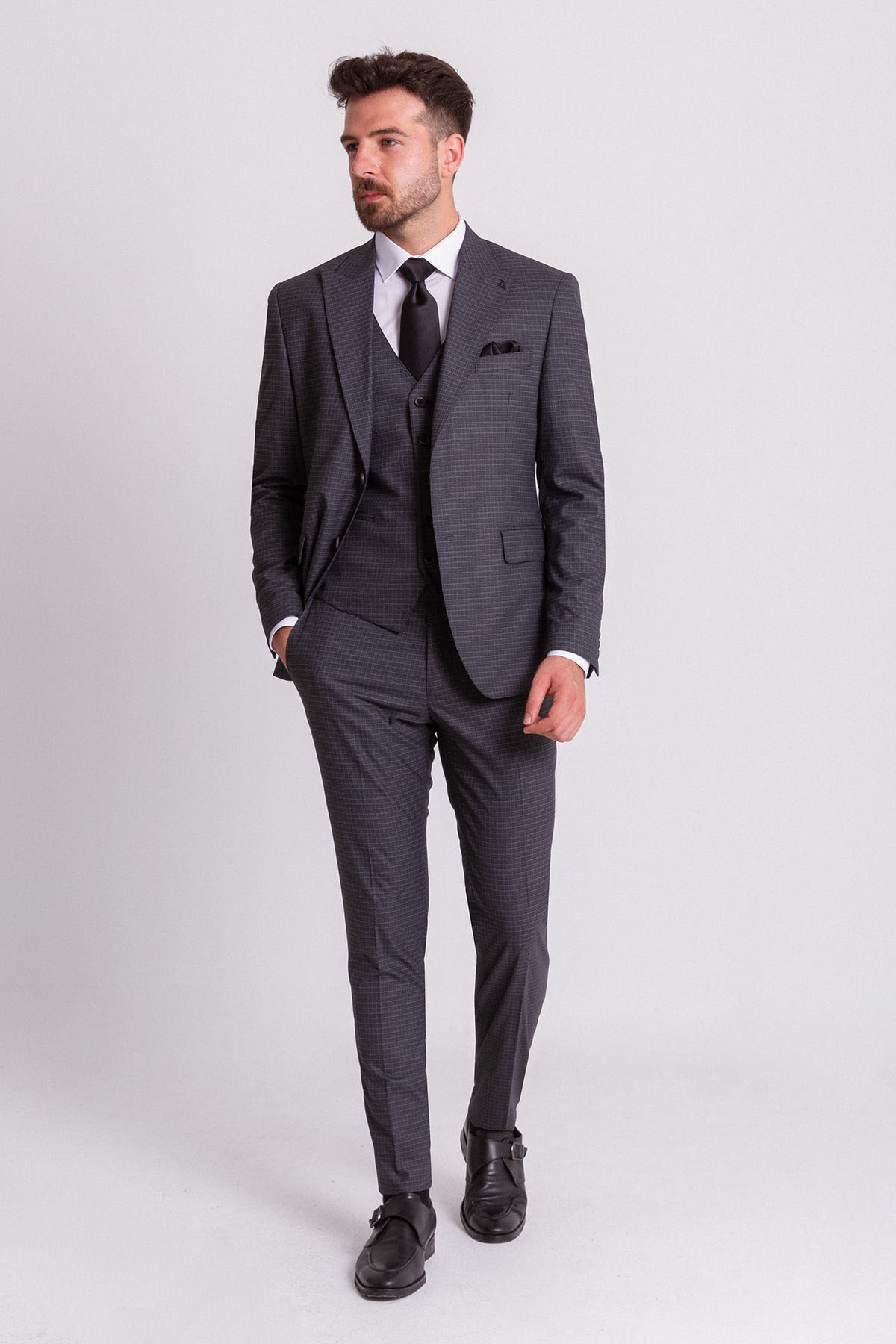 Kareli Slim Fit Klasik Erkek Takım Elbise