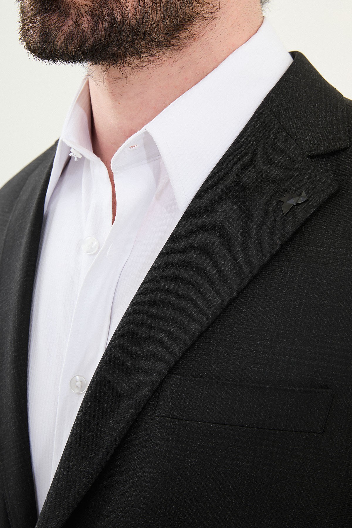 Ekoseli Slim Fit Mono Yaka Erkek Ceket