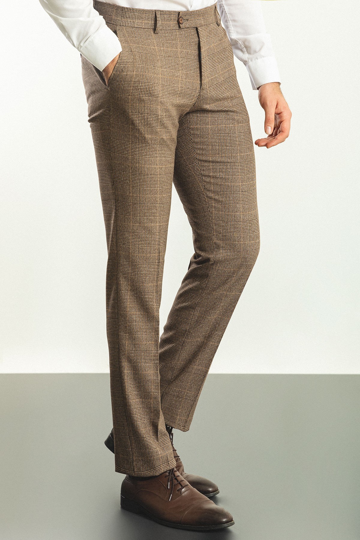 Ekoseli Slim Fit Klasik Yün Erkek Pantolon