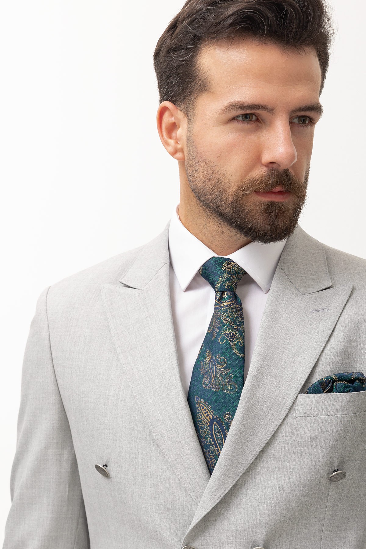 Duz Slim Fit Kırlangıc Yaka Kruvaze Erkek Takım Elbise