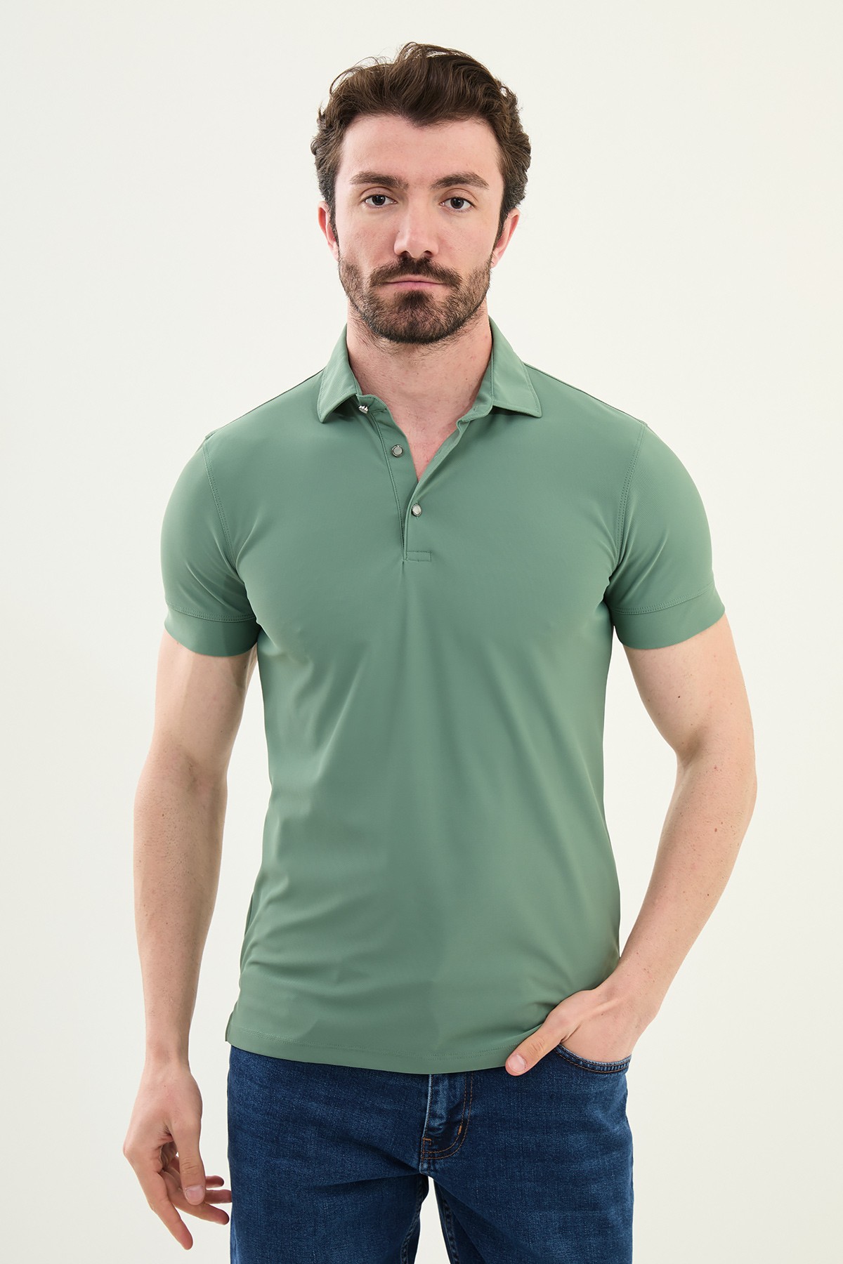Penye Polo Yaka - Açık Yeşil