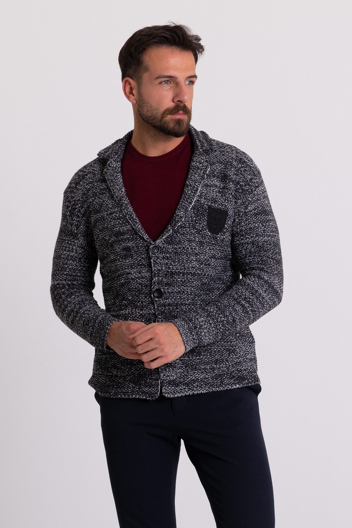 Kırçıllı Slim Fit Yün Erkek Triko Ceket