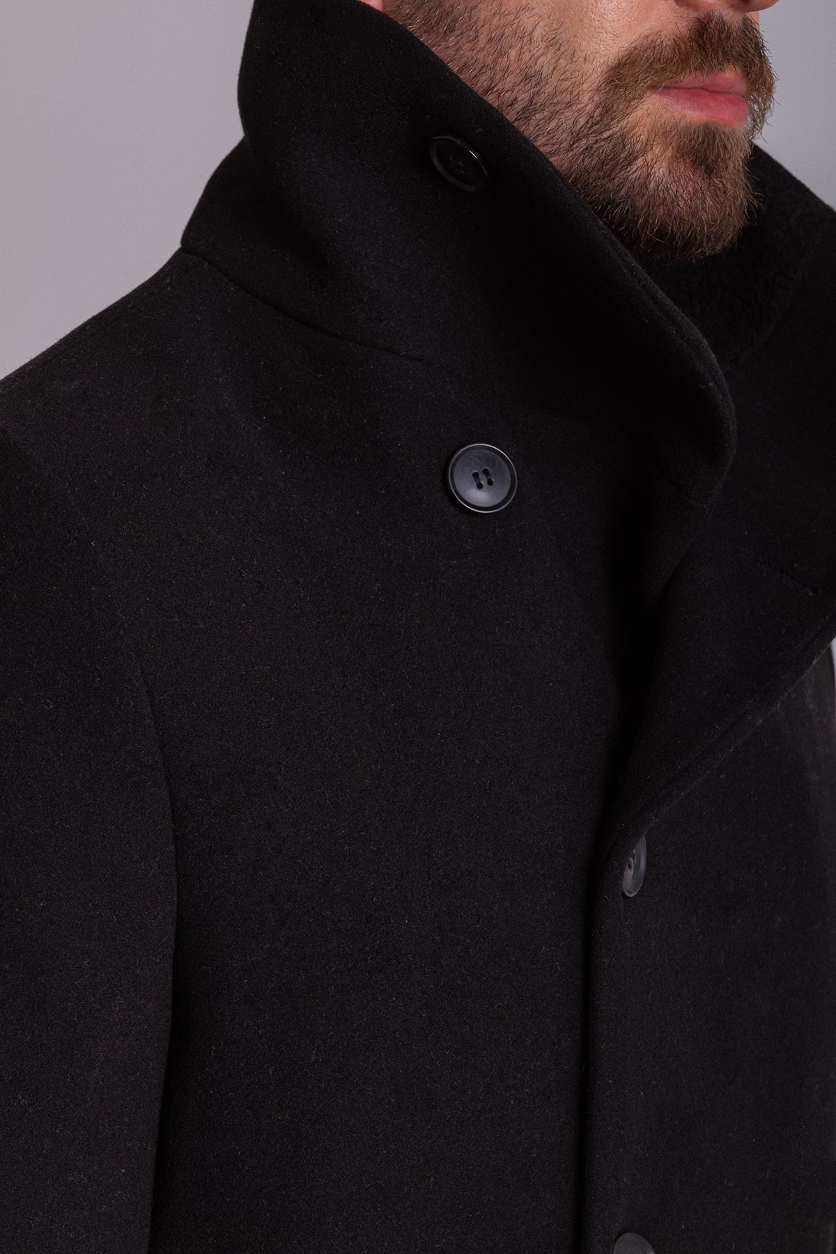 Düz Slim Fit Kürklü Şal Yaka Yün Erkek Kaban