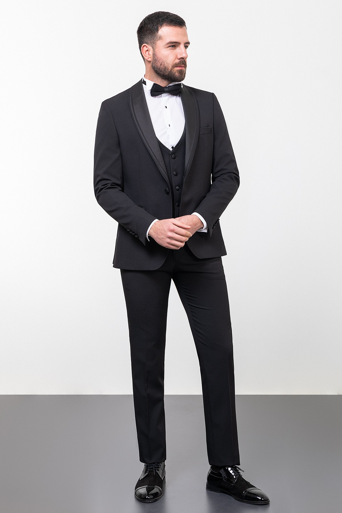 Düz Slim Fit Çizgili Geniş Yaka Erkek Damatlık