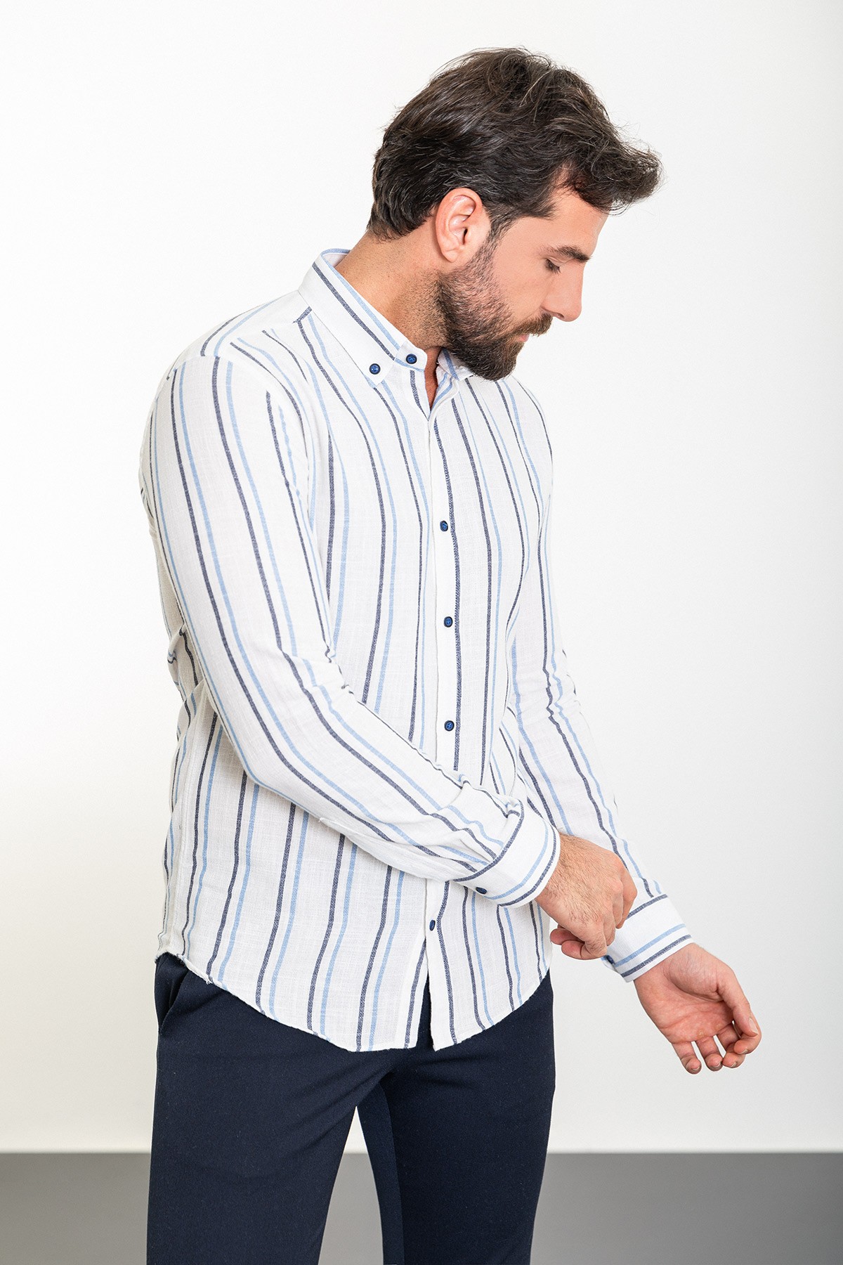 Çizgili Slim Fit Uzun Kollu Erkek Gömlek