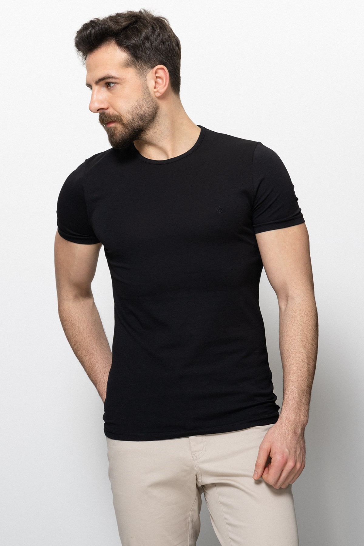 Düz Super Slim Fit Bisiklet Yaka Basic Erkek T-Shirt