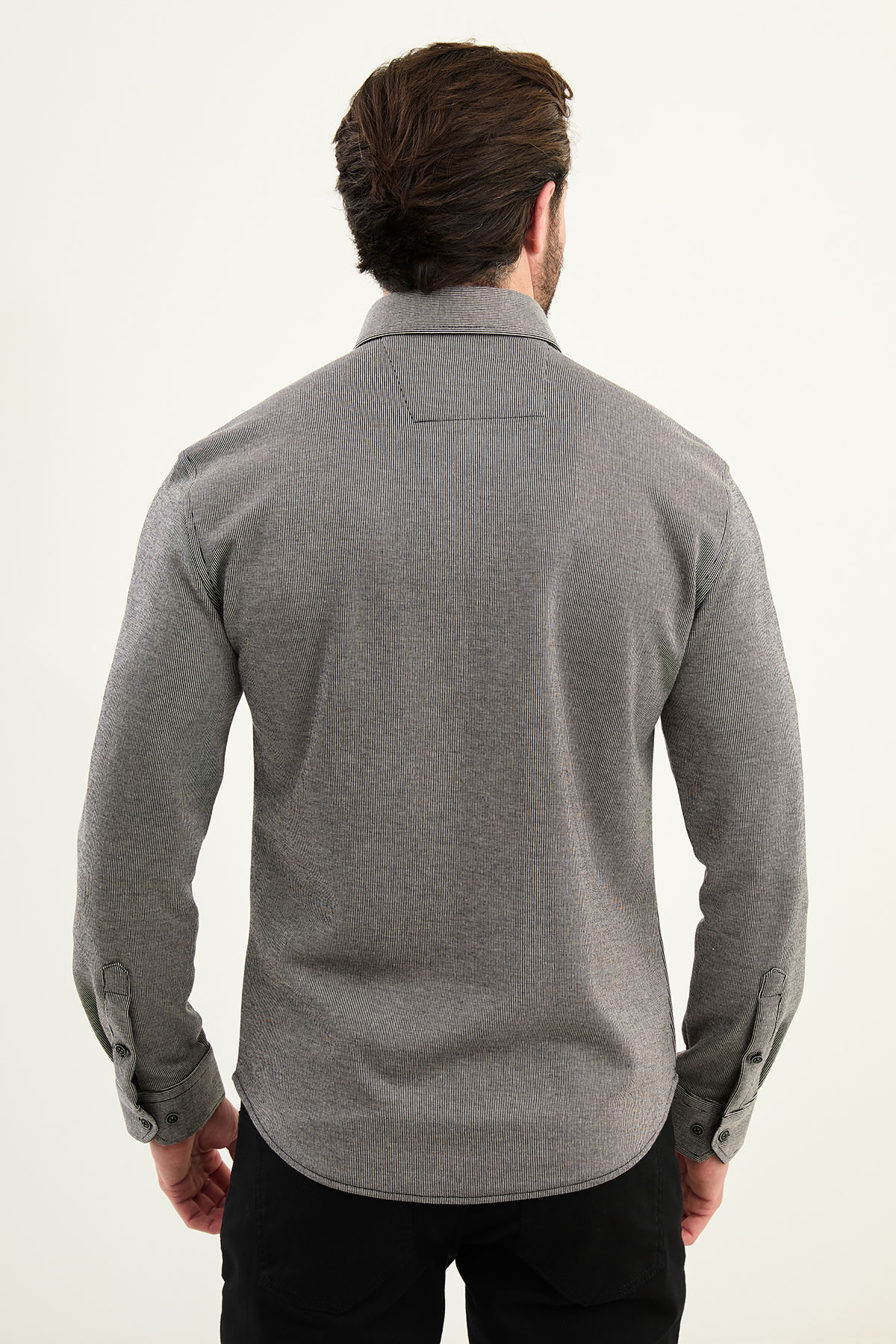 Çizgili Slim Fit Yün Uzun Kollu Erkek Gömlek