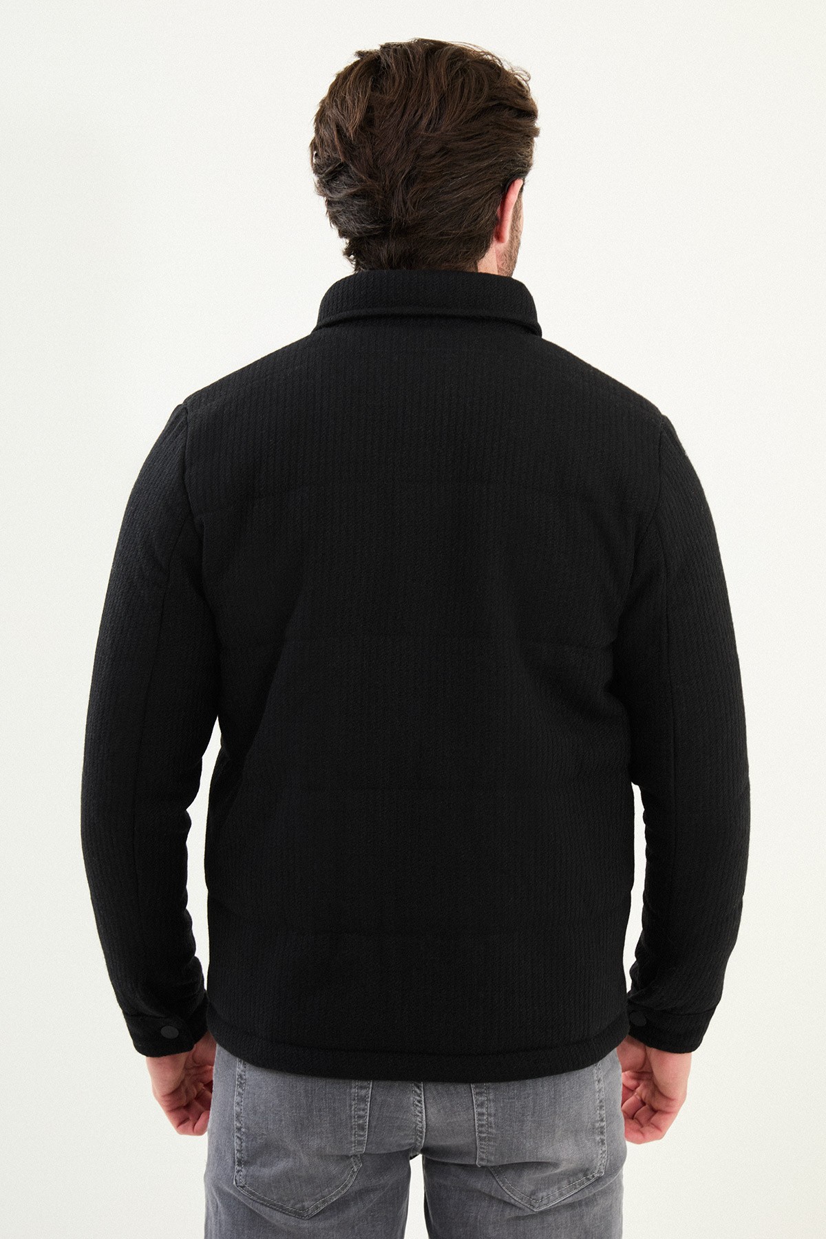 Çizgili Slim Fit Gömlek Yaka Çıtçıtlı Erkek Mont